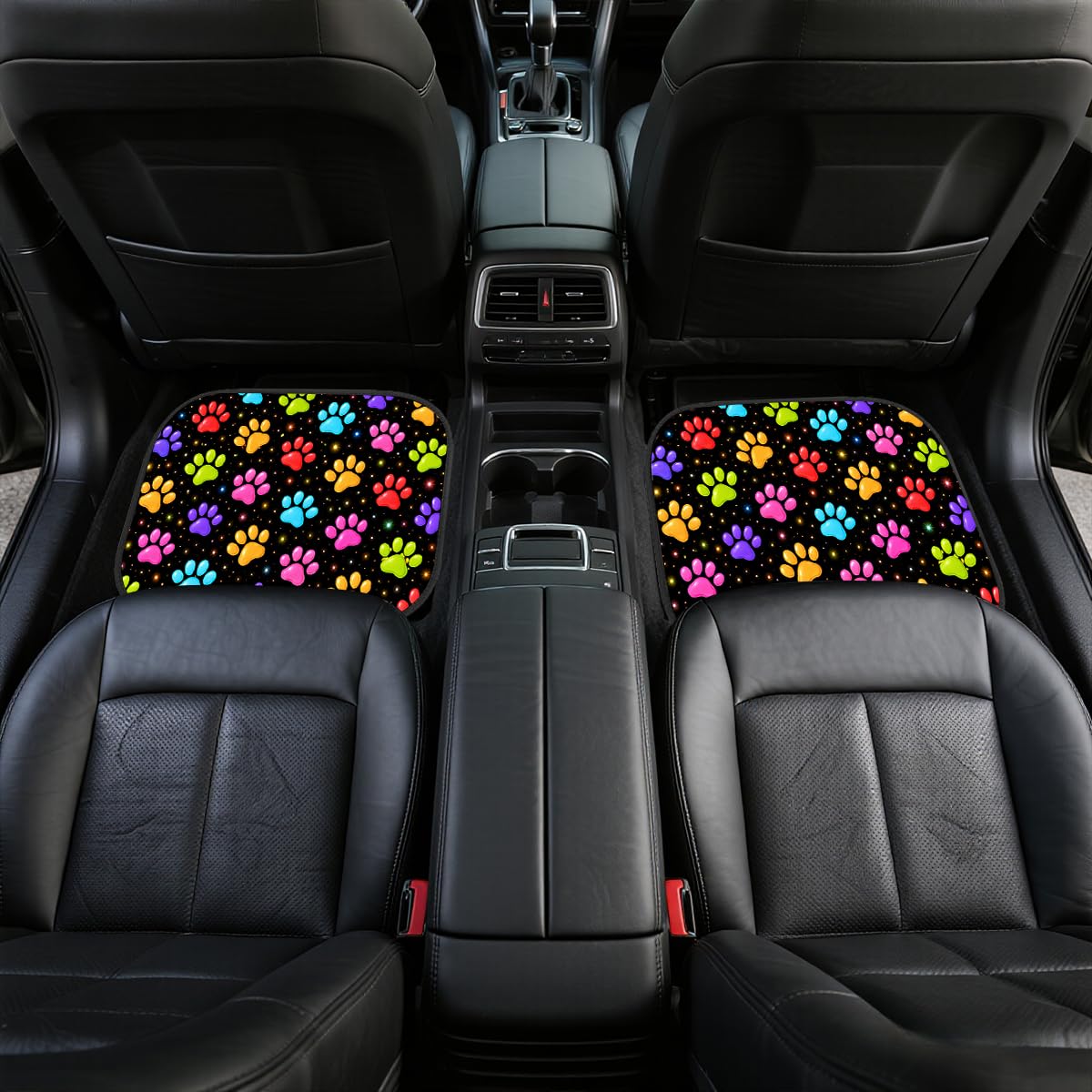 Paw Print Car Floor Mats Set of 4 Neon Color Starry Pattern Automotive Foot Mats Rugs Carpet for Car Non (26.8"L x 17.3"W x 0.2"Th / Paw Print)