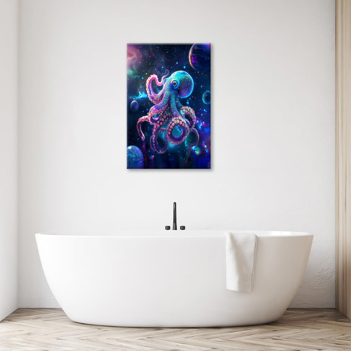 Octopus Galaxy Canvas Wall Art Octopus In Space Pictures Wall Decor Cool Poster Prints Painting Framed Artwork Modern Decoration for Bedroom Living Room Dining Room 16"x24" (24"L x 16"W / Octopus in Space)