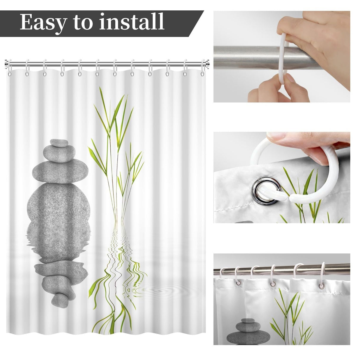 Zen Shower Curtain Spa Shower Curtain Zen Stone Meditation Bathroom Curtains Set Waterproof Cloth Fabric with Hooks Restroom Bath Bathtub Home Decor Accessories 48x72 inch (48"W x 72"L (Pack of 1) / White 02)