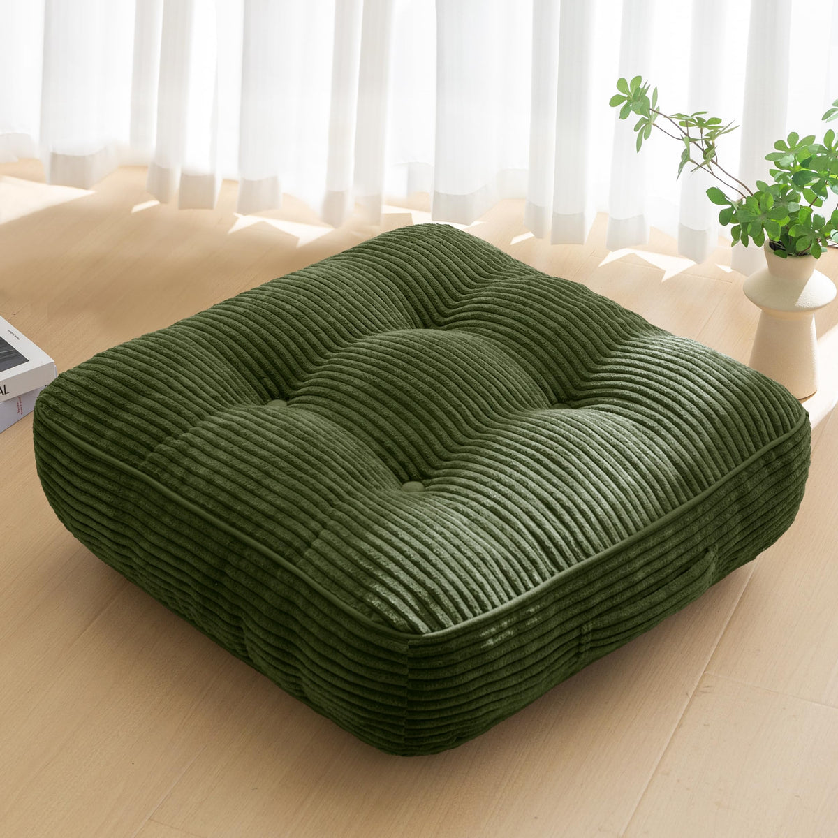 6" Extra Thick Floor Pillow Cushion for Adults (Square Dark Green / 6" Thick(Pack of 1))
