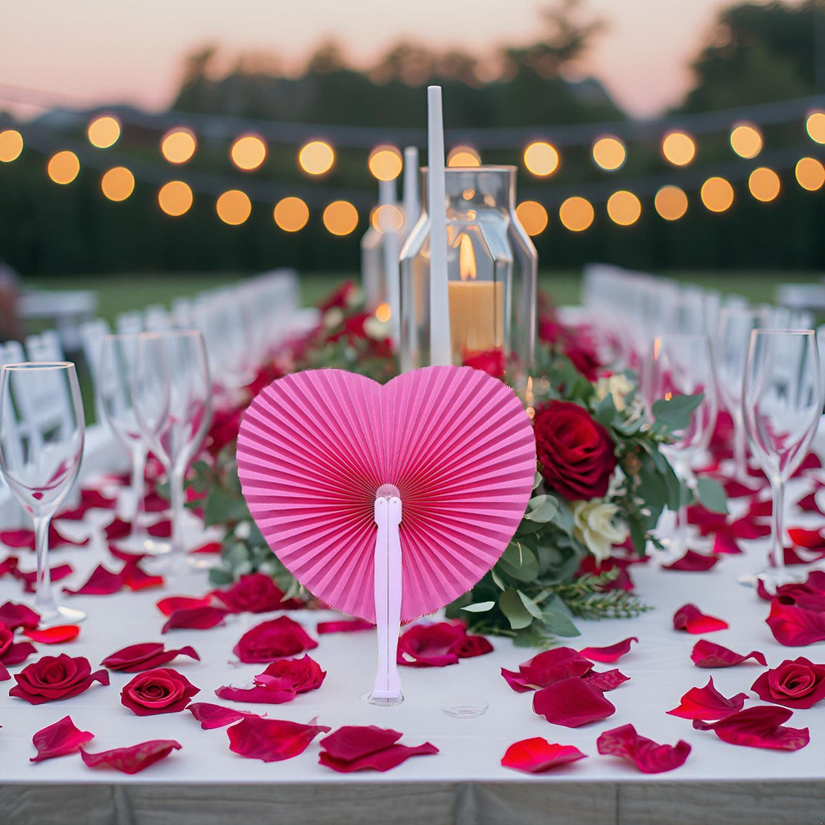 20 Pieces Pink Heart Paper Fans (Pink Heart / 20 PCS)