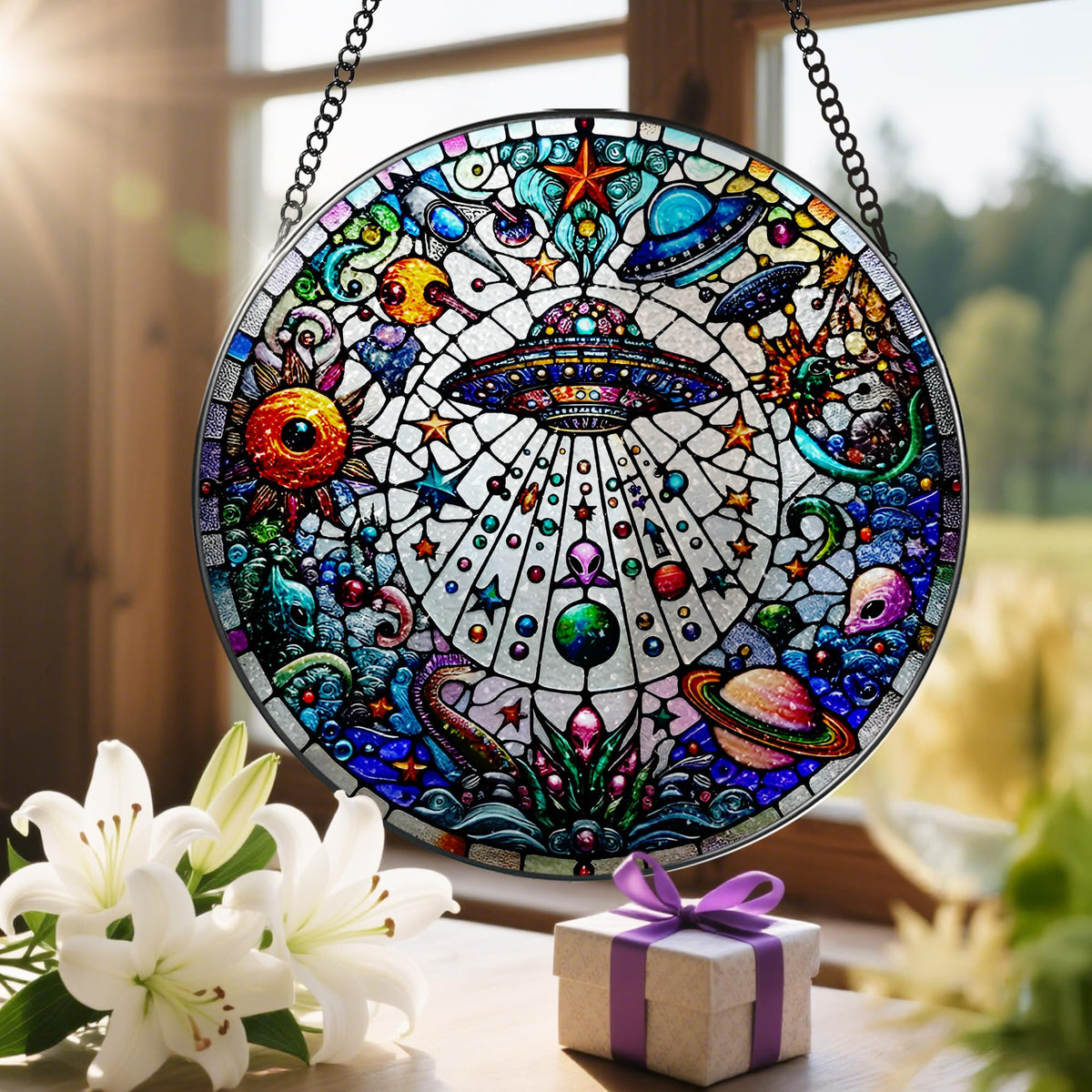 Stained Glass Window Hanging (Ufo&alien)