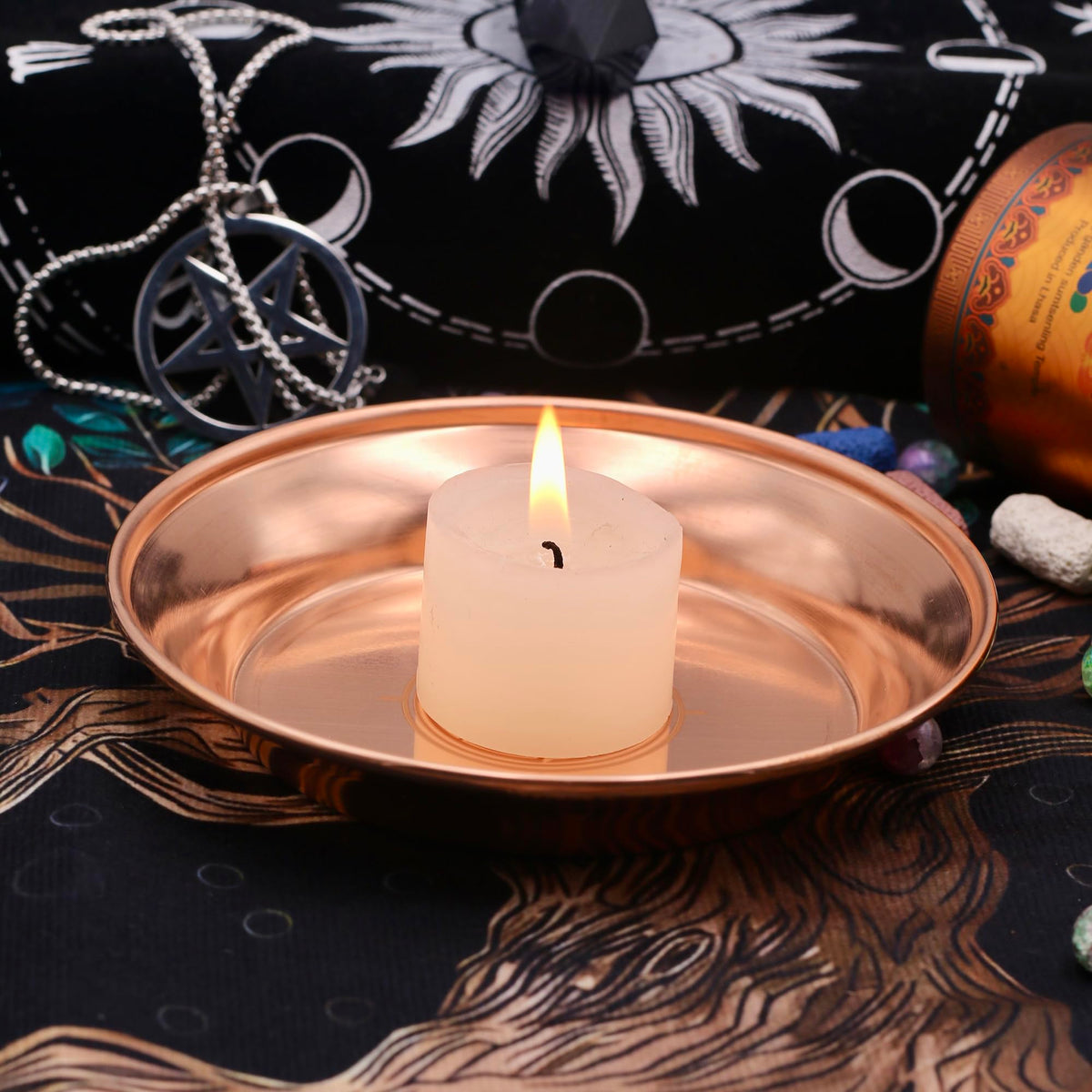 Copper Offering Bowl Ritual Plate Great for Altar (Triple Spiral)