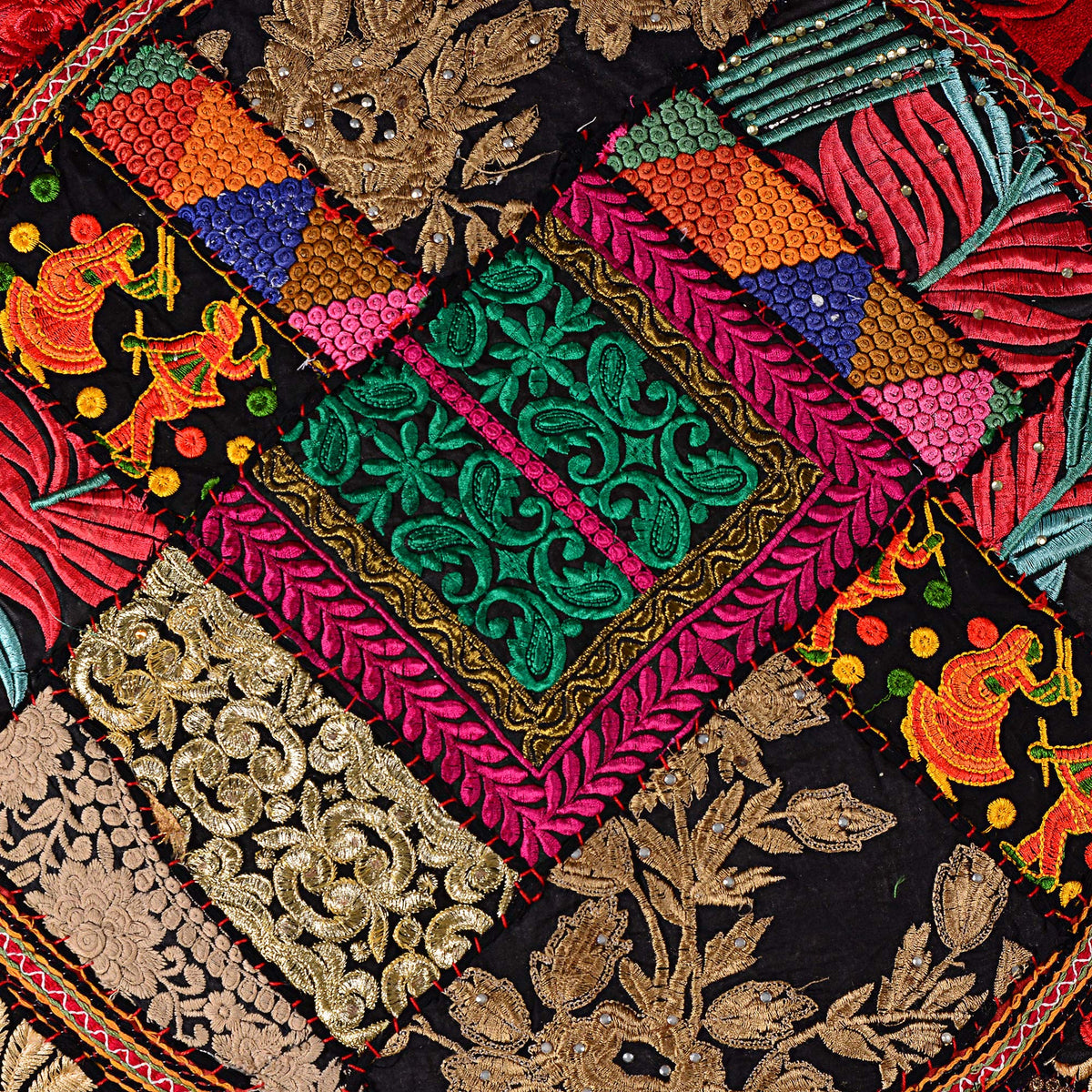Rajasthani Handmade Colorful Decorative Floor Pillow Cover Meditation Patchwork Patchwork Cushion Seating Accent Boho Chic Indian Handmade Cover ONLY (Black)