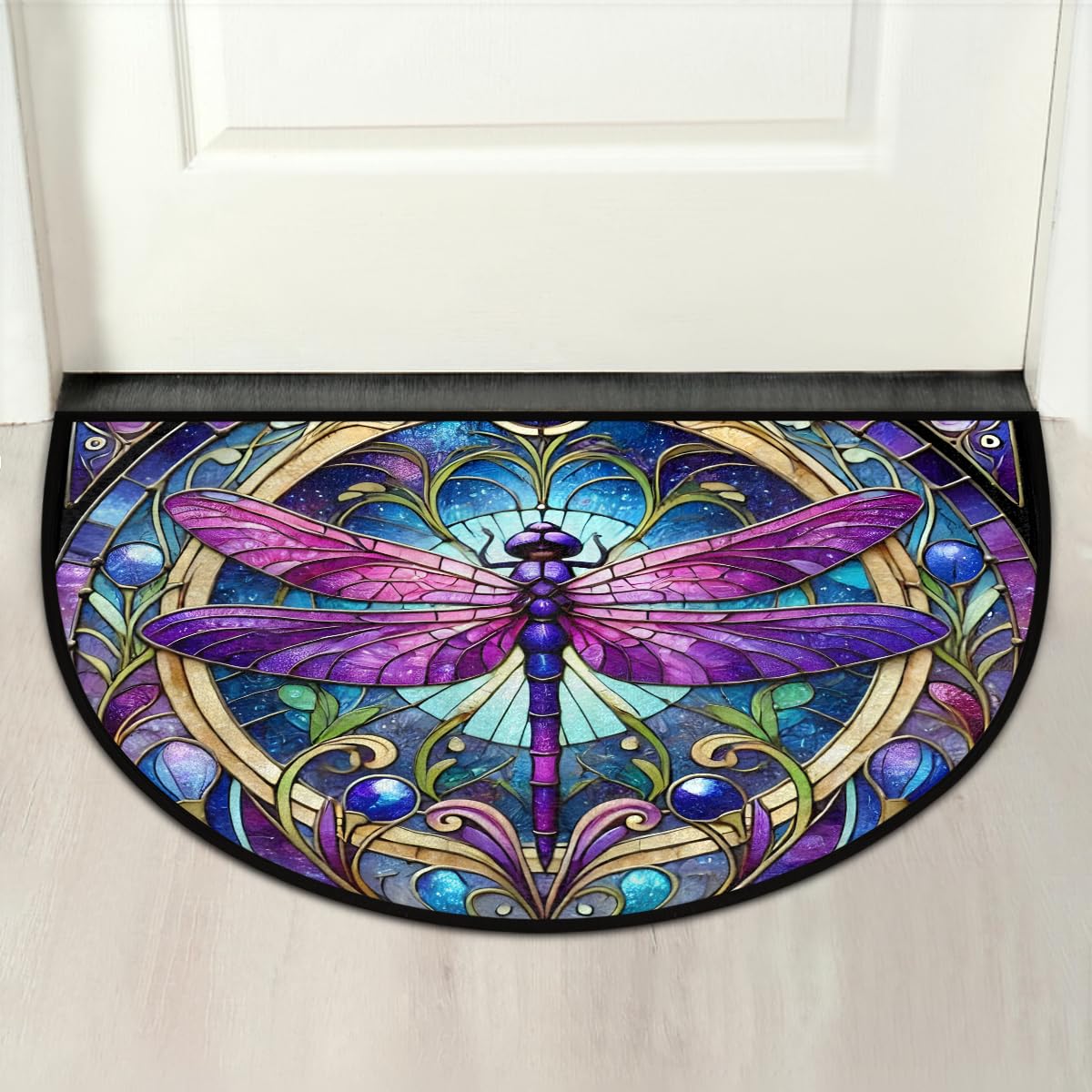 Half Round Doormat Dragonfly Non Slip Semi Circle Area Rug Runner Mat (C 01)
