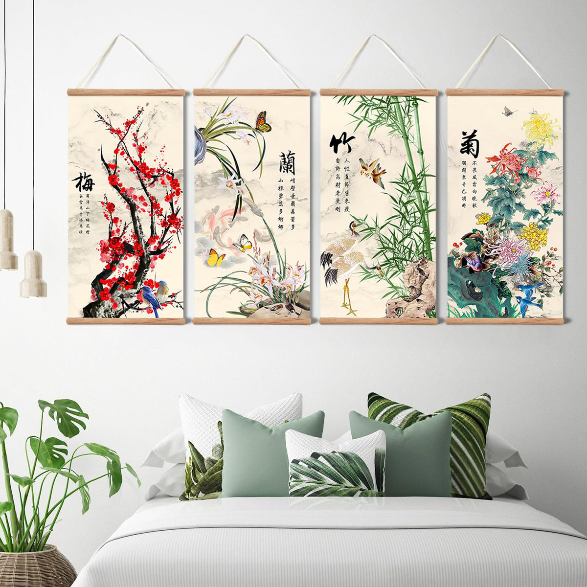 Plum Bossom Chrysanthemum Bamboo Orchid Painting (32"L x 16"W / Complete Collection)