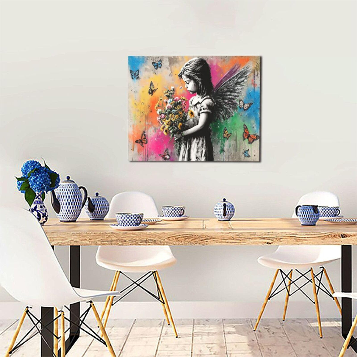 Banksy Wall Art Butterfly Girl Pictures Street Pop Art Graffiti Canvas Wall Decor Vintage Kids Aesthetic Painting Artwork Decorations Framed for Living Room Bedroom Bathroom Kid Room Office 16"x20" (Banksy girl / 20L"×16W")