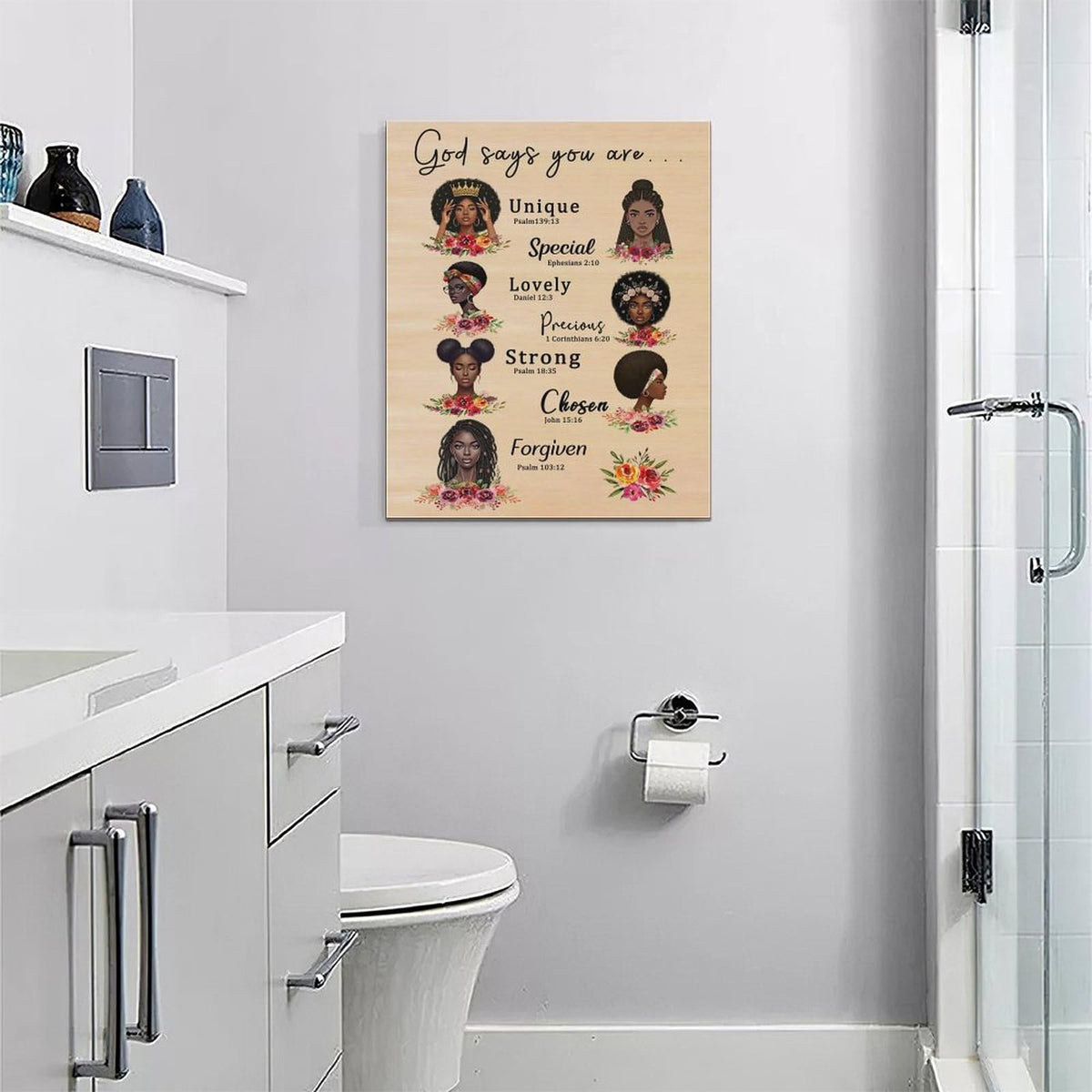 African American God Says You Are Wall Art Black Girl Queen Scripture Pictures Wall Decor Fashion Female Canvas Painting Home Modern Artwork Framed for Bathroom Living Room Bedroom Office 16x20 inch (20L" x 16W" / African)
