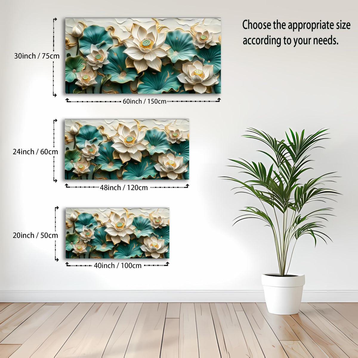 Flower Landscape Pictures Canvas Wall Art for Living Room Bedroom Wall Decor Green and White Modern Painting Nature Themed Home Decor Artwork Wooden Inner Frame 20x40 Inches (40"L x 20"W / Green and white lotus flower)