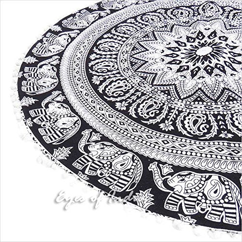 Mandala Floor Pillow Cover Meditation Cushion Seating Throw Hippie Round Colorful Decorative Bohemian Indian Pouf Ottoman Handmade Cover ONLY (32" x 32" (Pack of 1) / B1 White Black)
