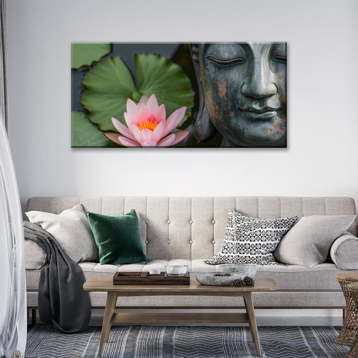 1Pcs Zen Buddha Canvas Wall Art Lotus Flower Meditation Framed Canvas Print Peaceful Asian Decor for Bedroom Living Room Spa Yoga Pink Oriental Artwork Water Lily Wall Art Ready to Hang (24"L x 12"W / 1PCS-Zen Buddha)
