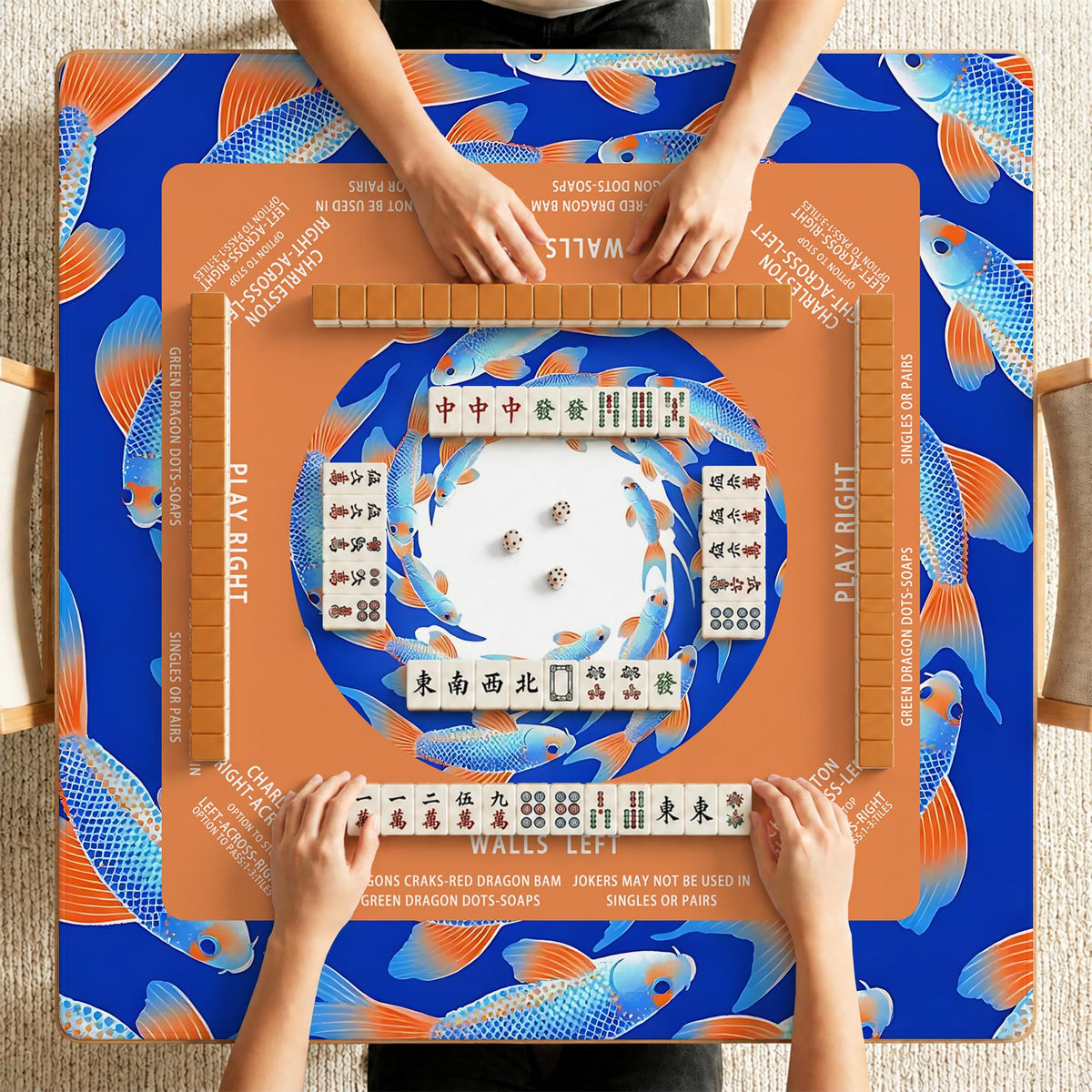 Blue and Orange Japanese Mahjong Mat for Table (Blue and Orange)