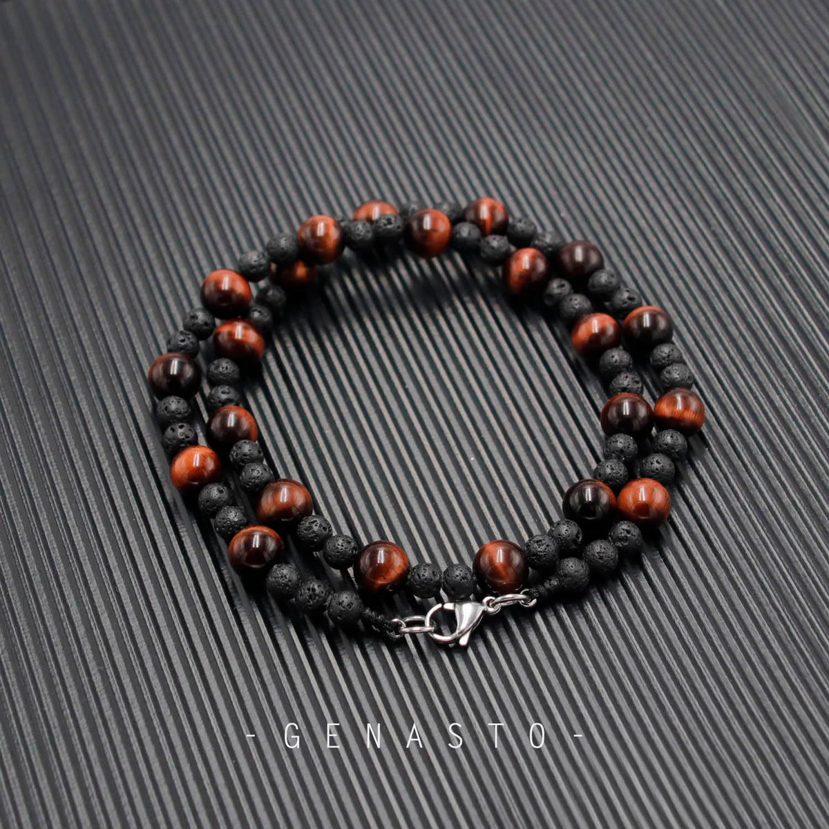 Tiger Eye Necklace Healing Protection Crystals Stones Lava Rock Chakra Necklace for Men Women (Red)