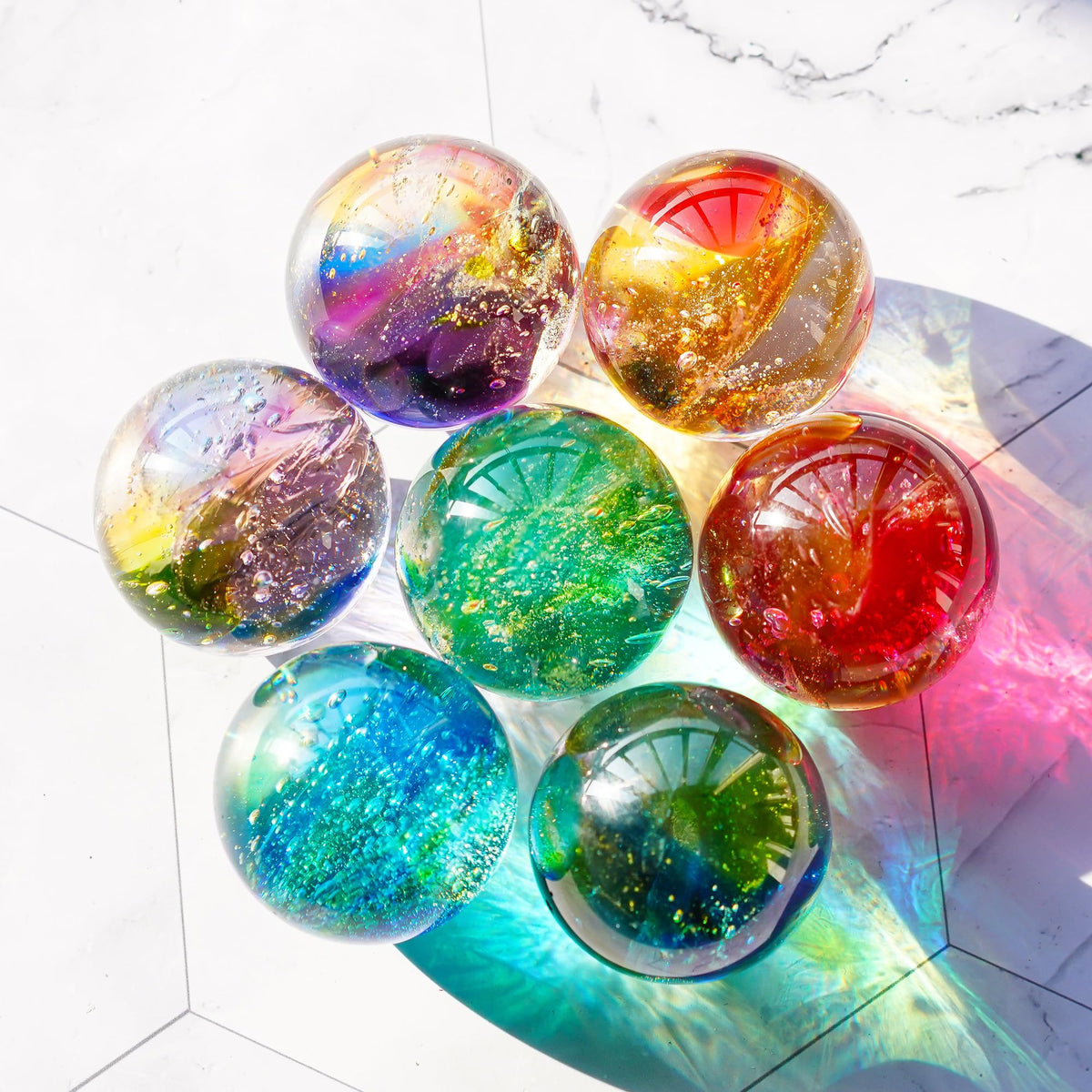 7 Chakra Crystals Spheres Set Crystal Healing Balls Night Light (Modern)