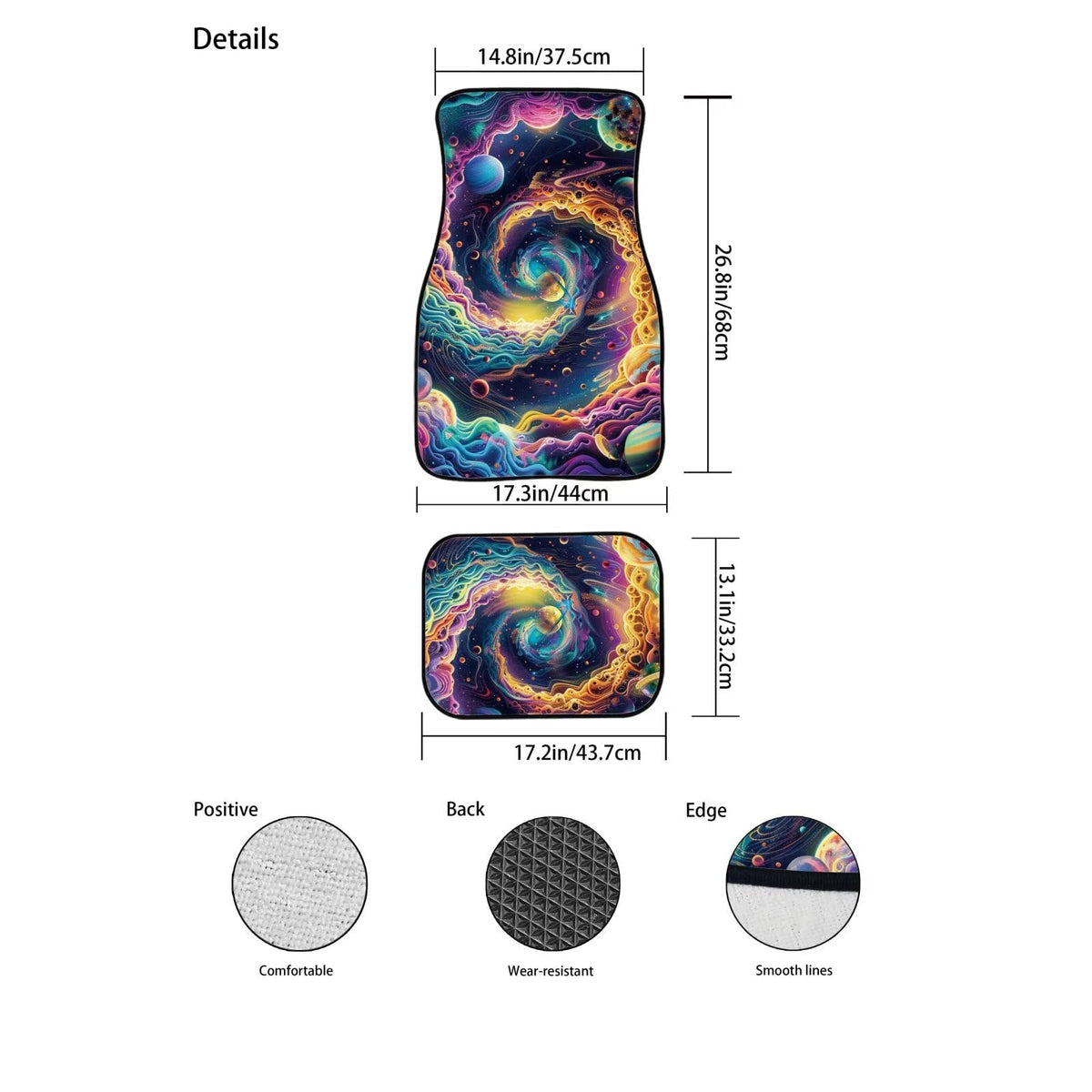 Galaxy Print Car Rubber Floor Mats 4 Piece Automotive Floor Mats Front Car Foot Pads Cars Carpet Mat Protector Non (Galaxy Print)
