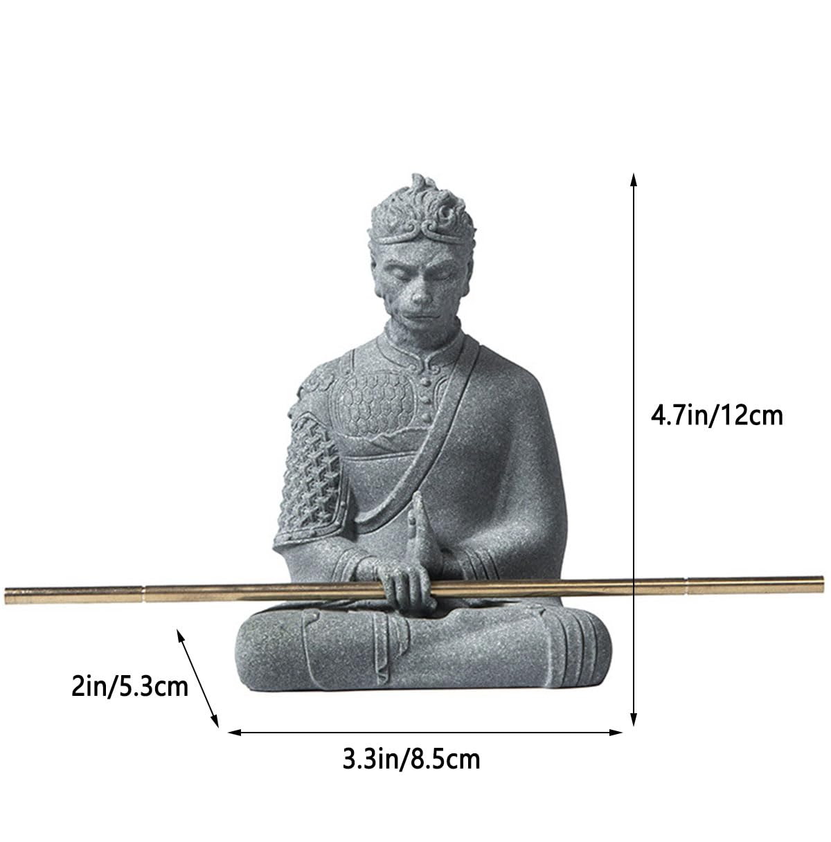 Aquarium Sun Wukong Statue Monkey Kings Buddha Statues Zen Sandstone Figurines for Fish Tank Garden Aquarium Decor (Gray)