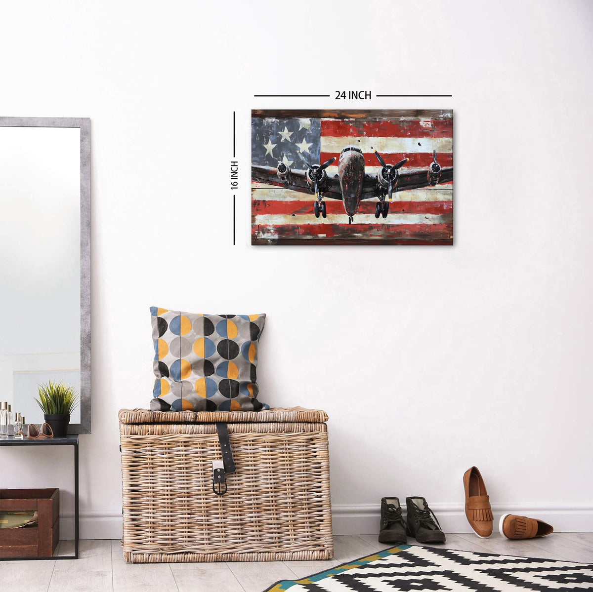 Airplane Wall Art Vintage Aircraft Picture Wall Decor for Bedroom Office Rustic USA Flag Prints Artwork Living Room Canvas Aircraft Propeller Pictures Posters Artwork Kitchen Home Decorations 16x24" (24"L x 16"W / Airplane)