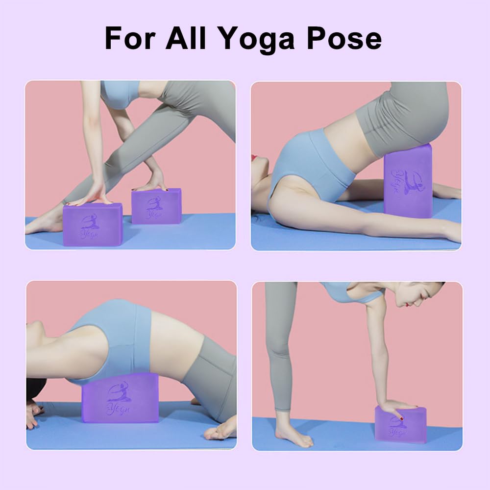 2 Yoga Block and 2 Yoga Strap Set (Purple B / 9×6×3")