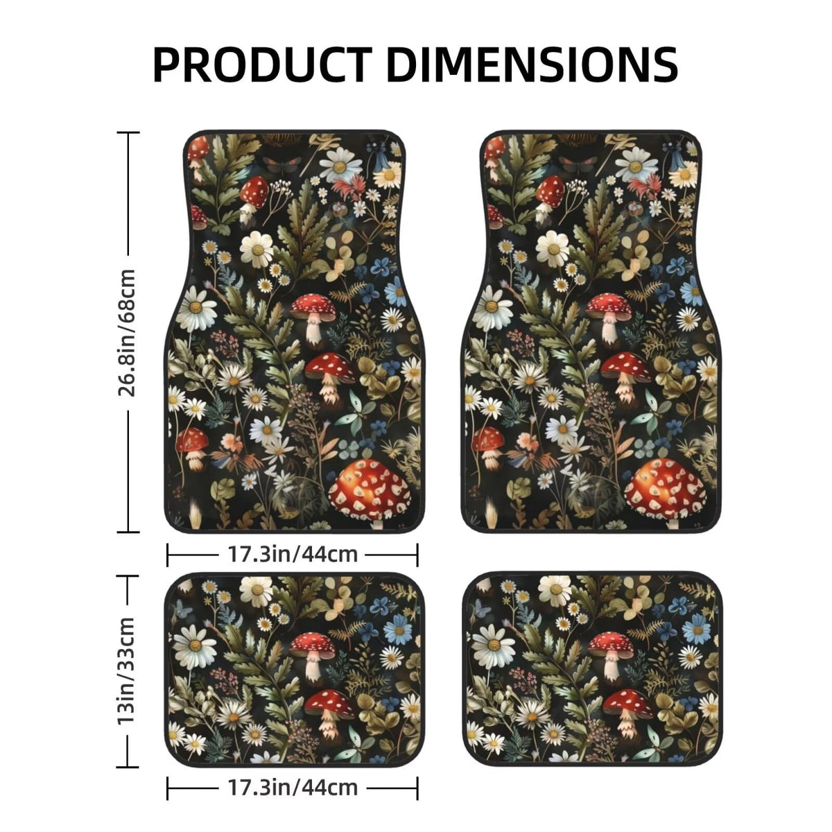 Cute Mushroom Print Car Floor Mat for Women Auto Front & Rear Car Carpets Mats Full Set of 4 Pcs (Mushroom)