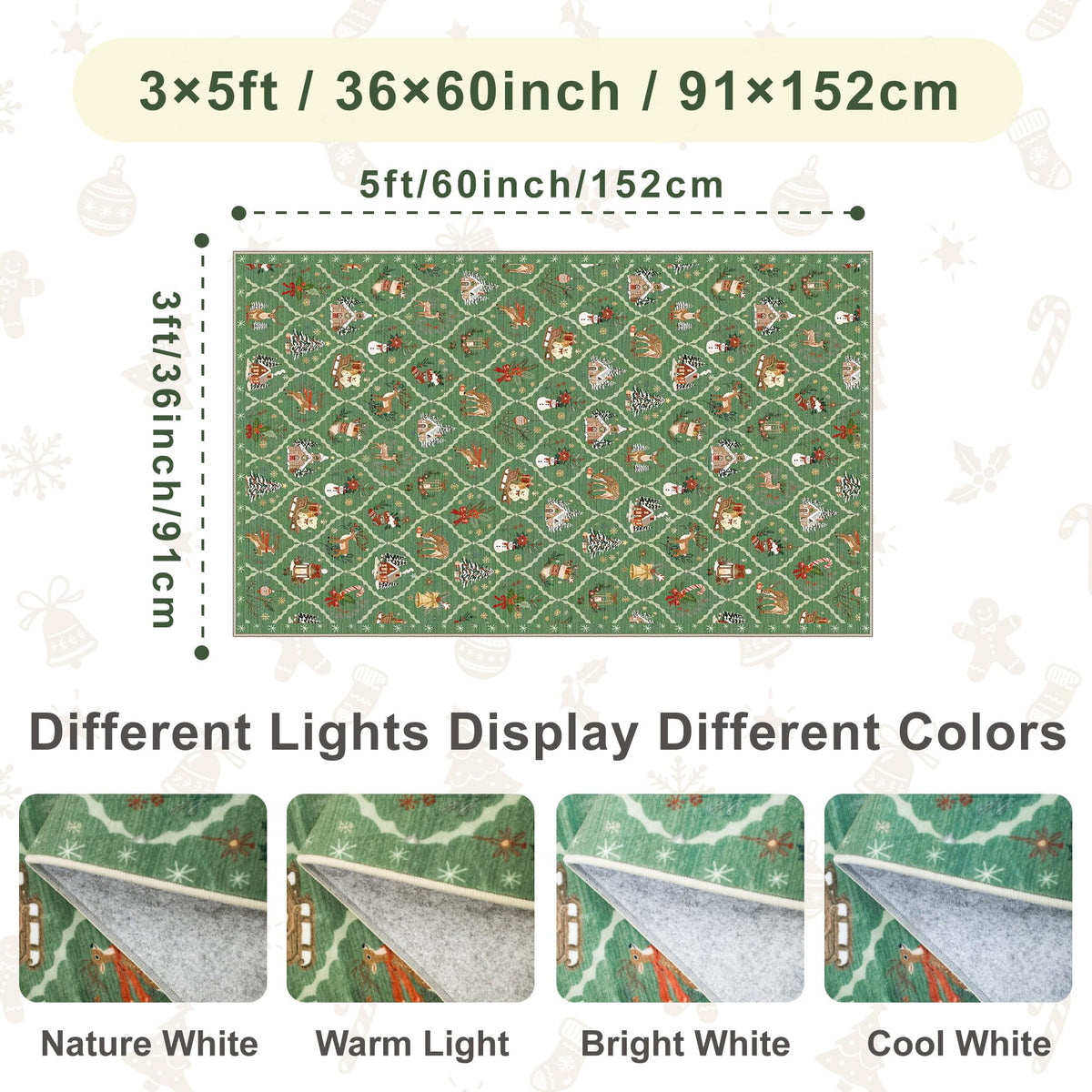 Washable 3x5 Christmas Area Rug (Sage Green / 3' x 5' (Rectangular))