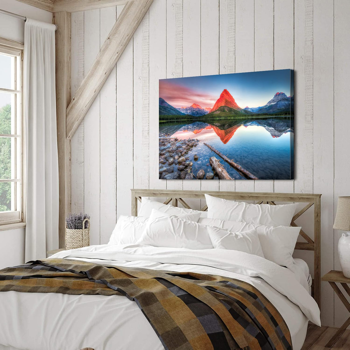Glacier Mountain Canvas Wall Art USA Glacier National Park Mountains Landscape Wall Decor Scenic Posters Prints Painting Nature Swiftcurrent Lake Artwork for Living Room Bedroom Home Decoration 24x36 (36"L x 24"W / GlacierMountain)