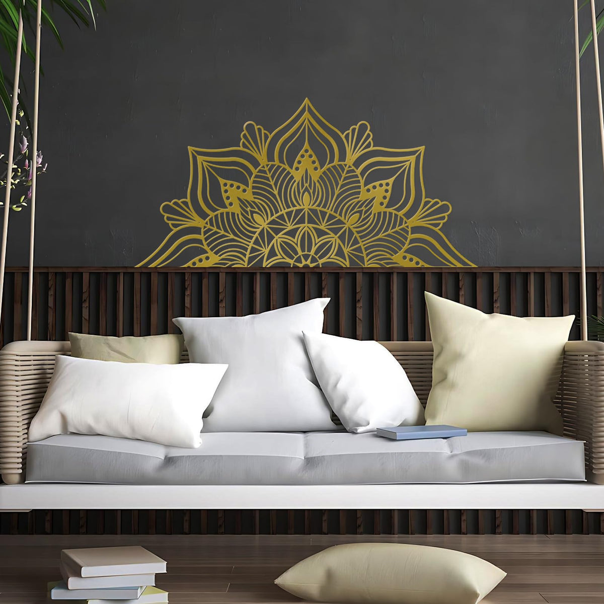 Gold Half Mandala Lotus Large Metal Wall Decor (59" x 29.5" / Gold)