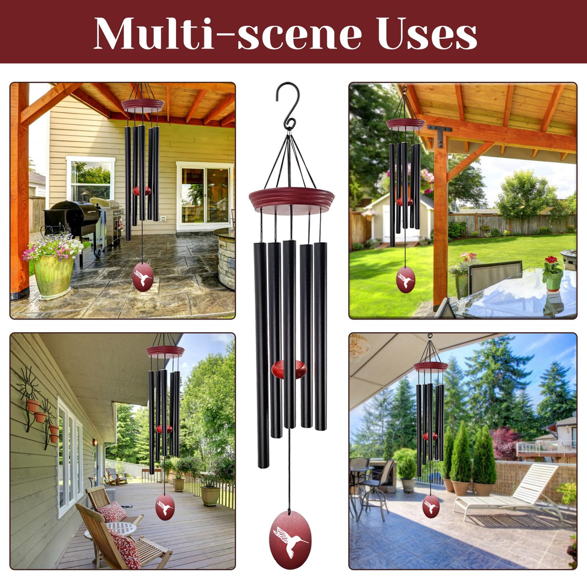Hummingbird Wind Chimes for Outside (33" Red Hummingbird)