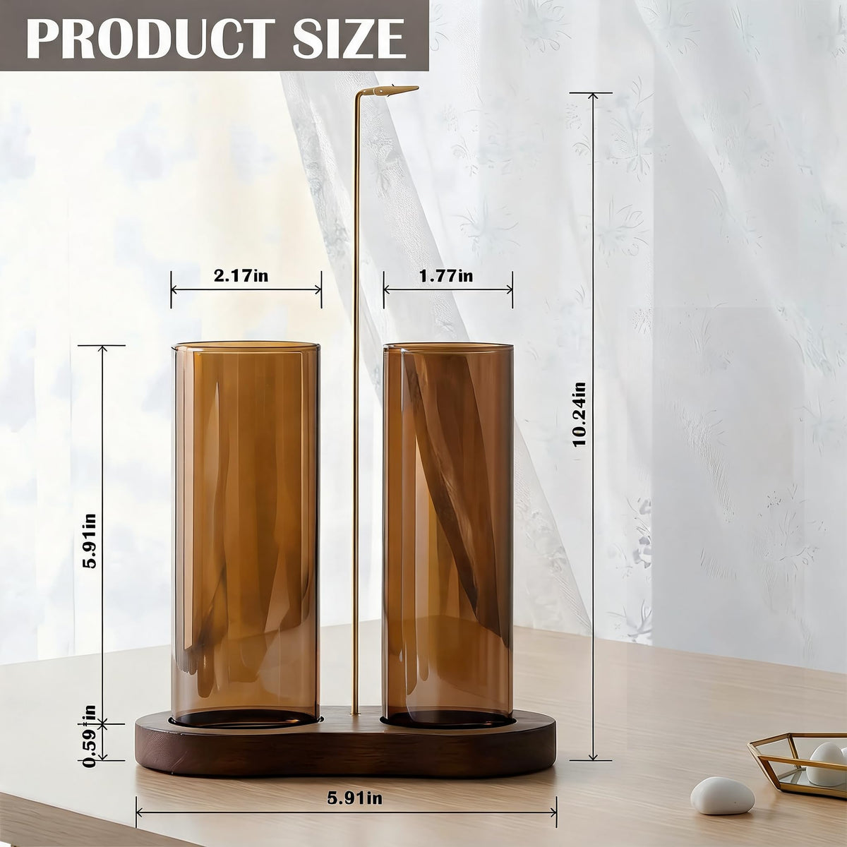Incense Holder for Sticks Upside Down Hanging Incense Burner with Removable Glass Ash Catcher and Wooden Base (Brown)