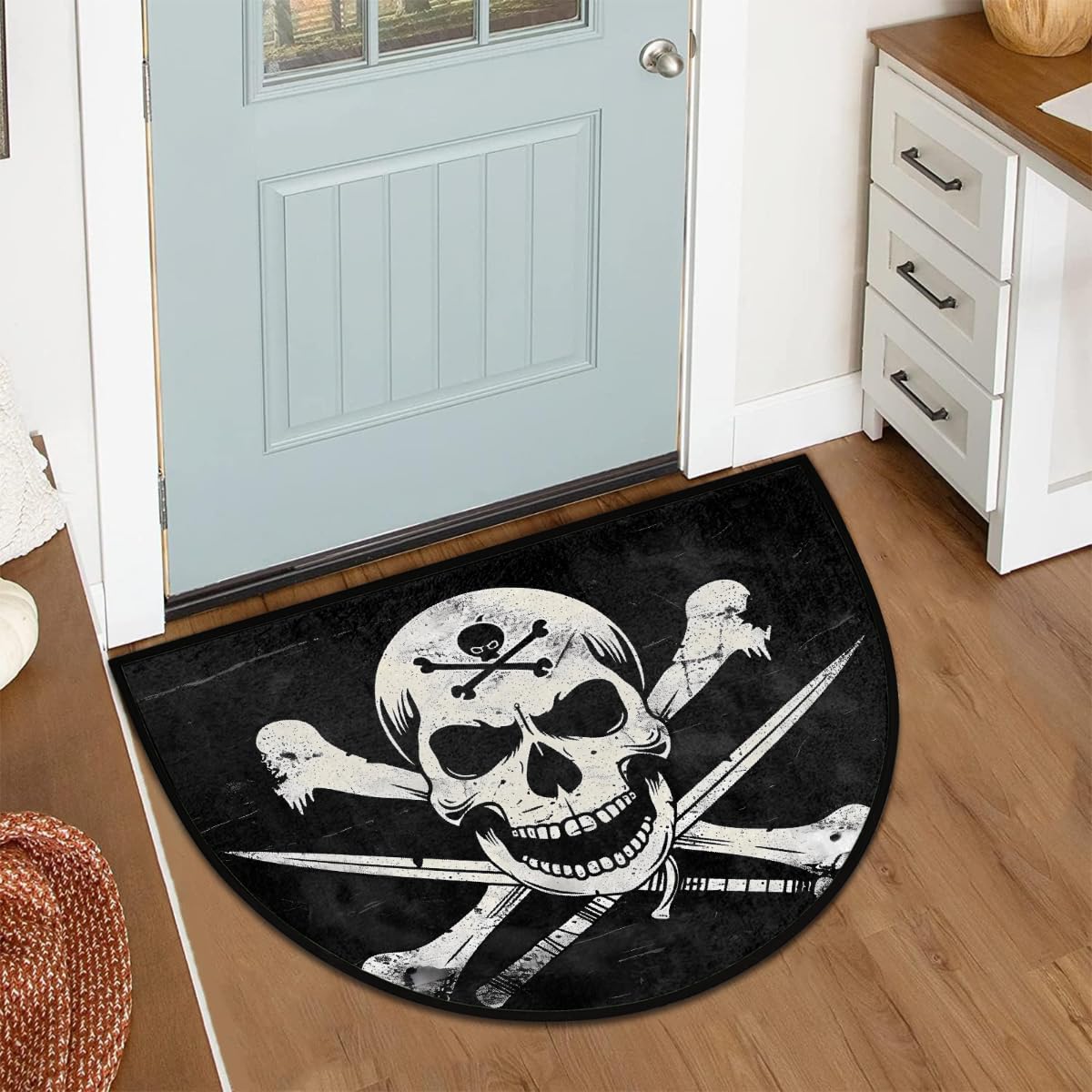 Half Round Door Mat Jolly Roger Pirate Flag Skull Welcome Mats Non (36 inch x 24 inch (Semicircular) / Jolly Roger Pirate Flag Skull)