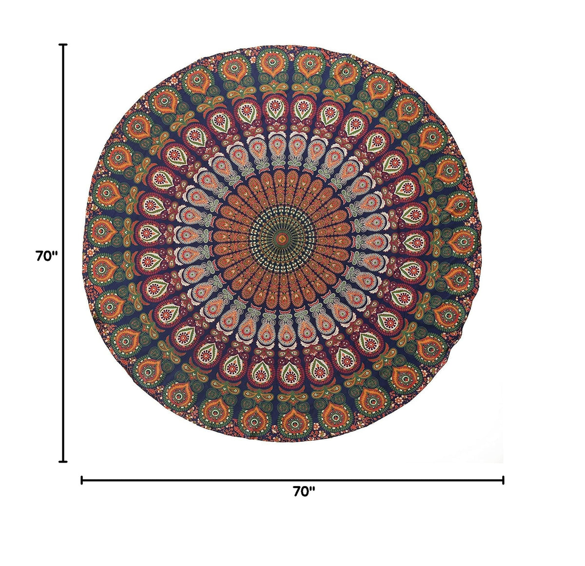 Popular Round tapestry Indian Mandala Roundie Beach Throw Tapestry Hippy Boho Gypsy Cotton Tablecloth (Blue / 70"L x 70"W)