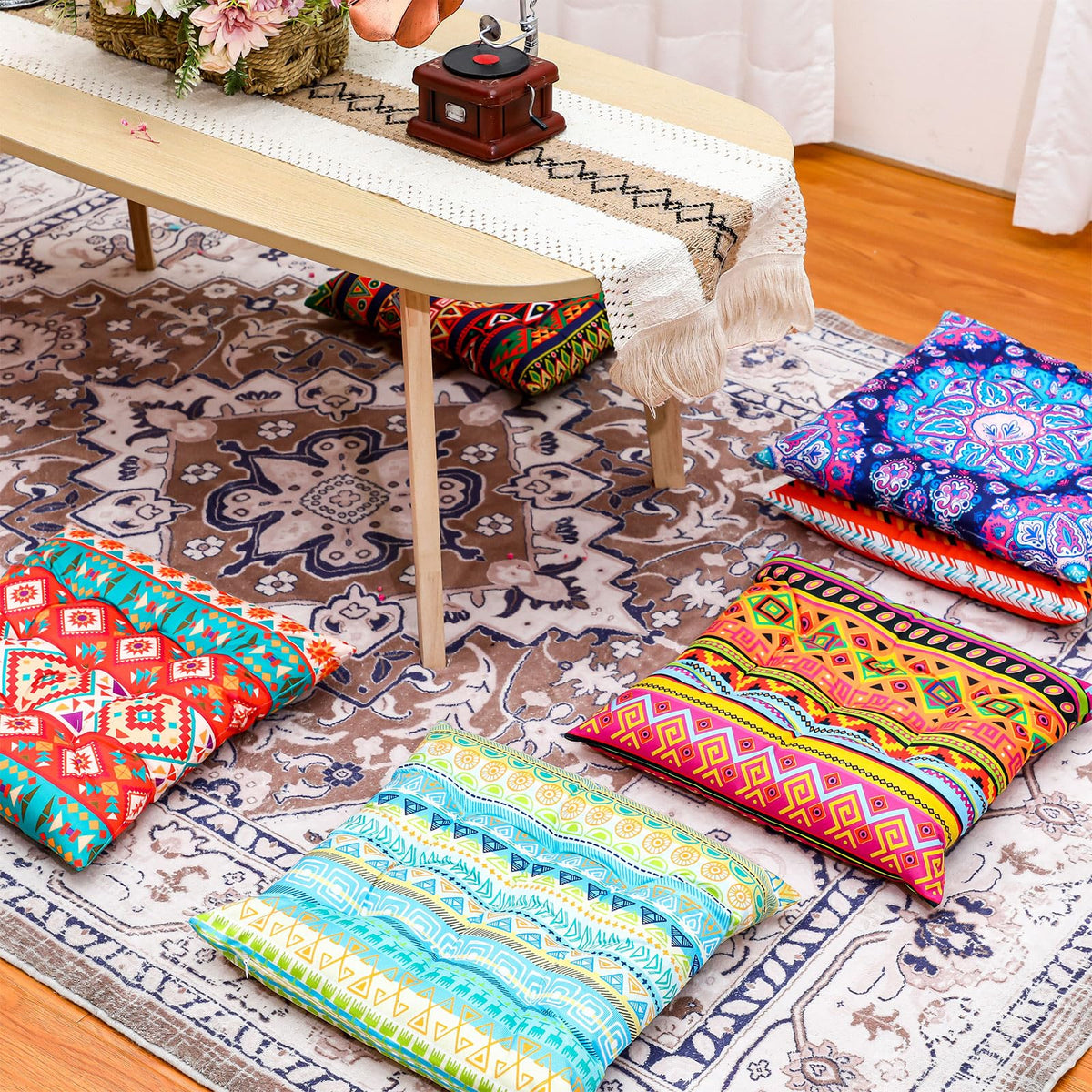 6 Pcs Bohemian Floor Pillows 15 Inch (Stylish)