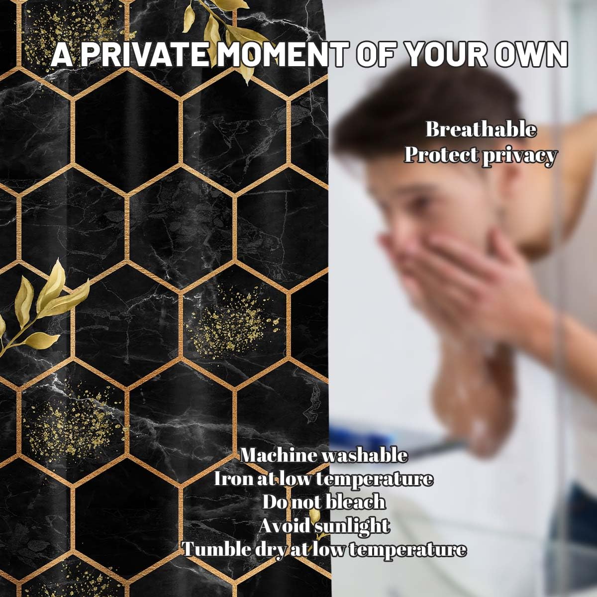 Black and Gold Shower Curtain Modern Geometric Abstract Mens Shower Curtains for Bathroom Decor Sets (Black Gold / 36"W x 72"L (Pack of 1))