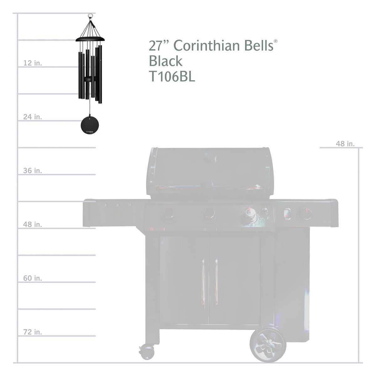 27 Inch Black Wind Chimes for Outside (Black)