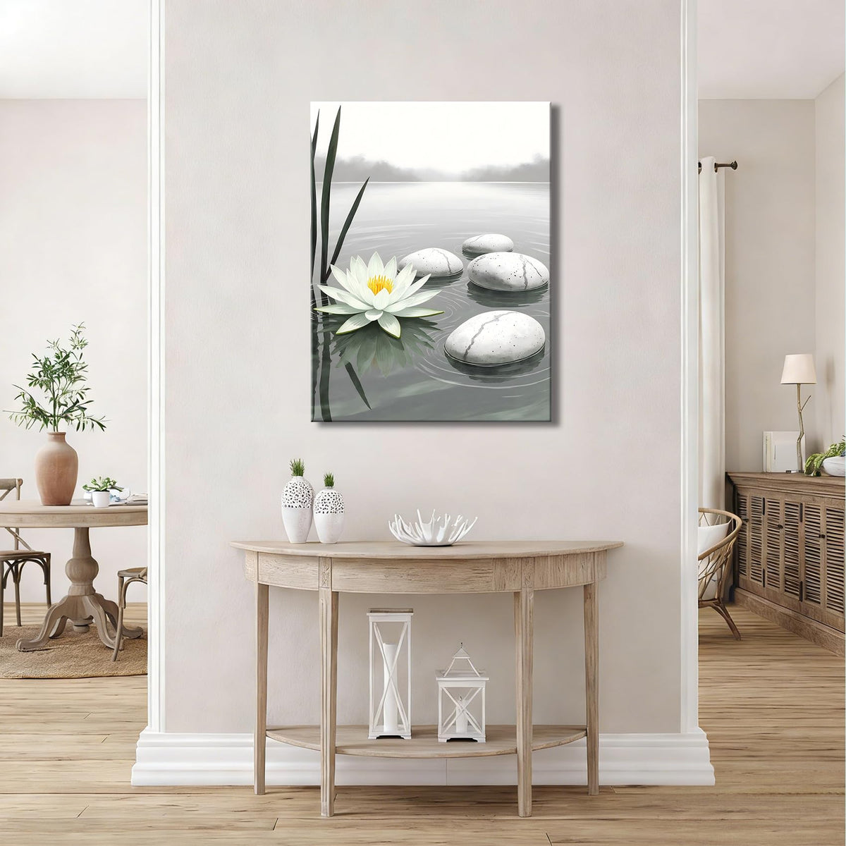 Framed Lotus Flower Canvas Wall Art for Bathroom Decor (Pictures20 / 12"L x 8"W)