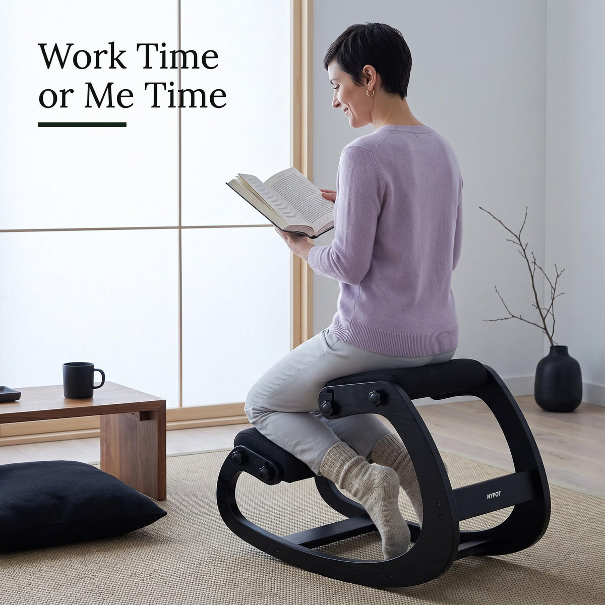 Ergonomic Kneeling Chair with Adjustable Seats (All Black / Classic)