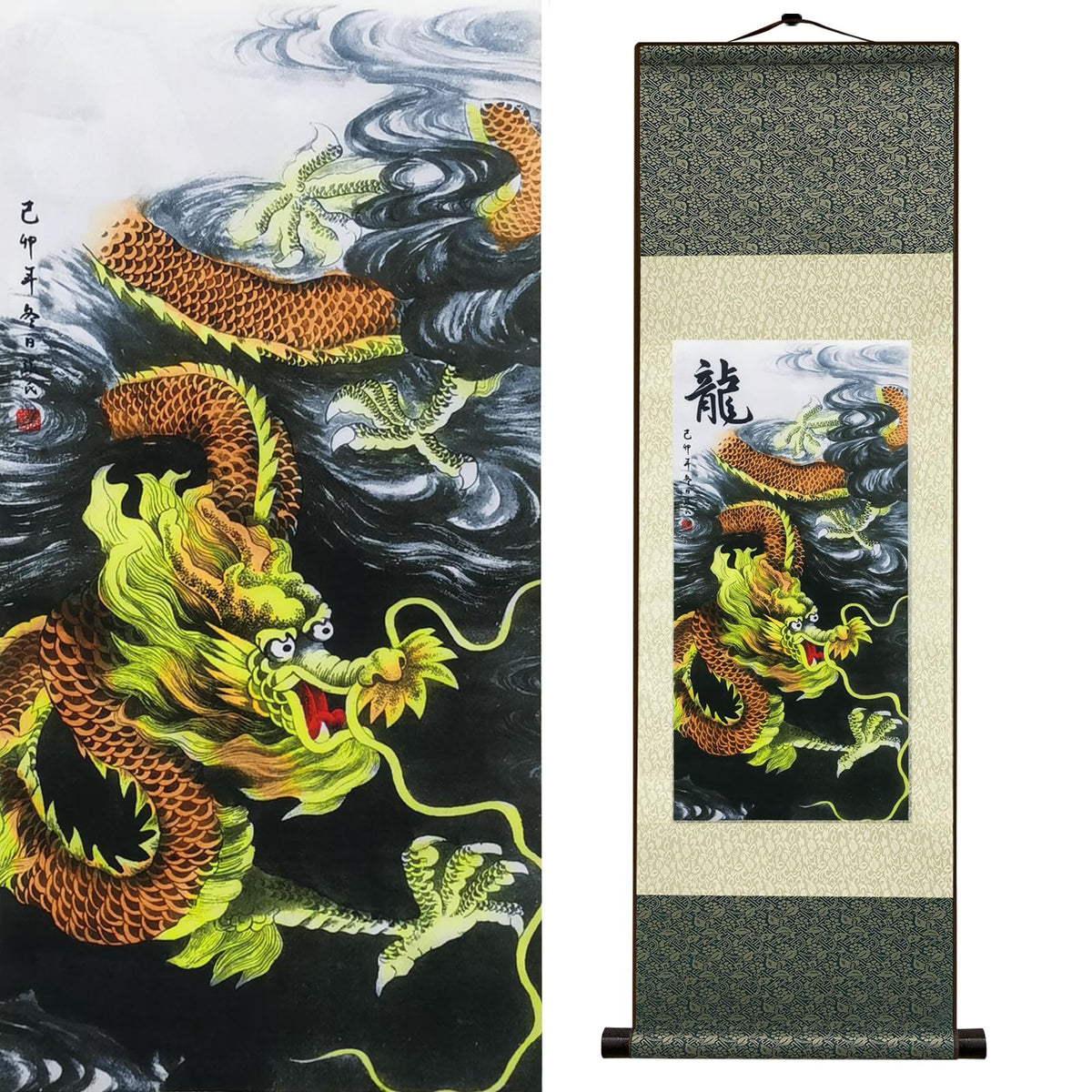 Chinese Dragon Silk Scroll Painting (HJ-L001)
