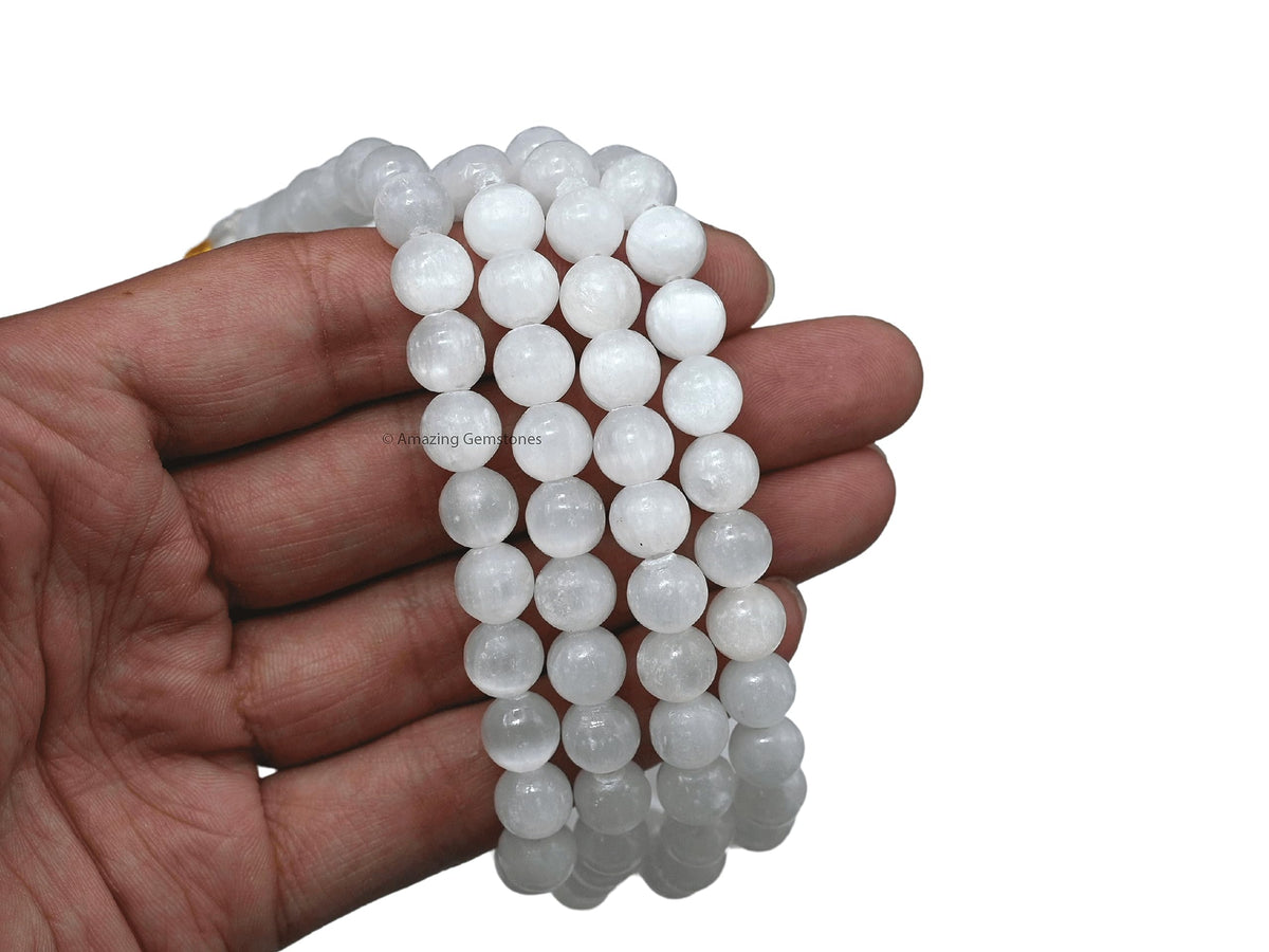 Selenite Mala Beads (Selenite / Plain)