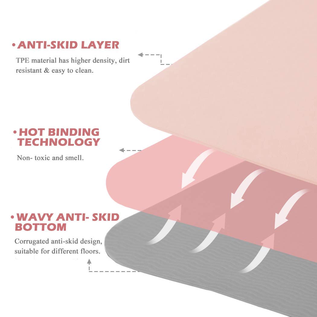 Non Slip Pilates Fitness Mats (72"x24" / Parfait Pink & Gray)
