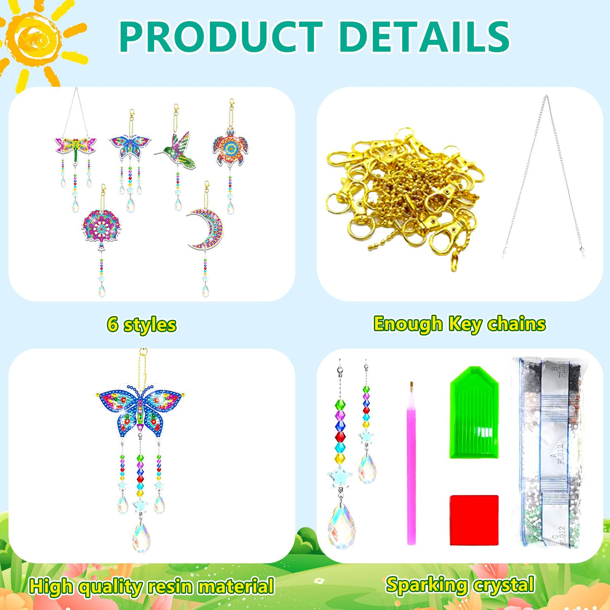 6 Pcs Diamond Painting Suncatchers Double Sided Diamond Art Suncatcher Mandala 5D DIY Diamond Painting Wind Chimes Paint by Number Diamond Art Kits for Adults Hanging Ornaments (5D Diamond Painting Wind Chime)