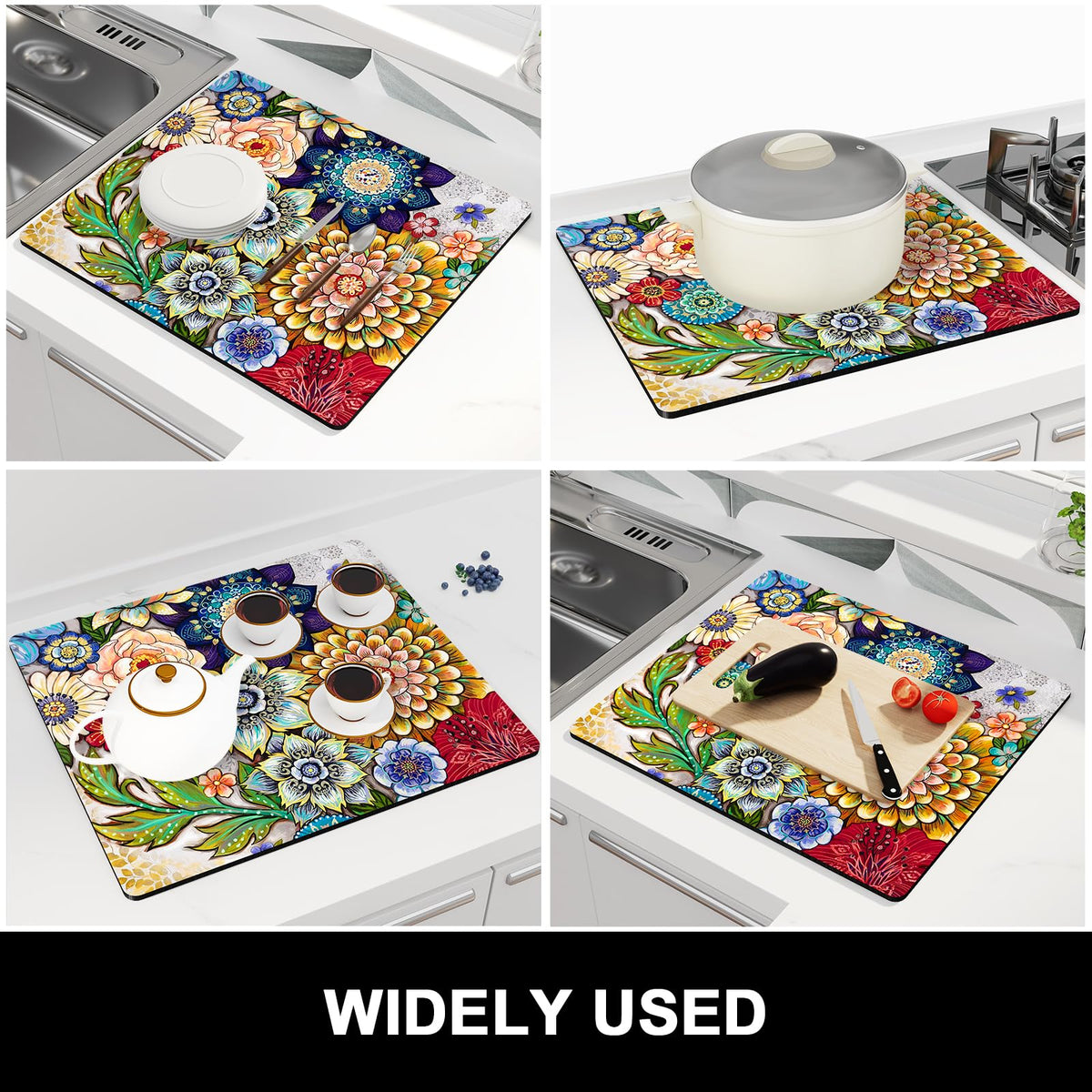 Dish Drying Mat for Kitchen Counter (Colorful Mandala / 16" x 18")