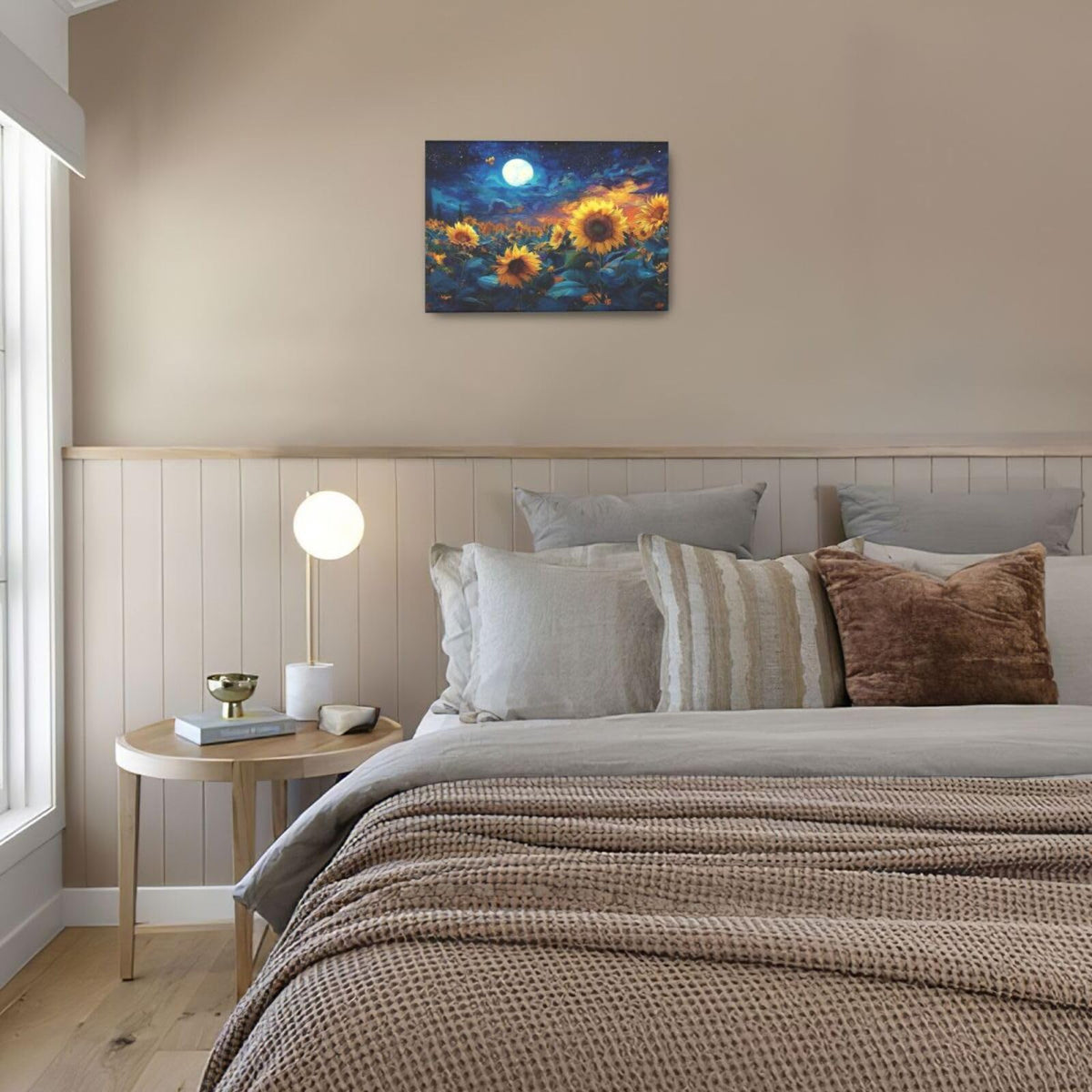 Sunflower Canvas Wall Art Starry Night Pictures Painting Yellow Floral Wall Decor Prints Framed Artwork Decoration for Living Room Bedroom Bathroom Dining Room Office 16"x24" (Sunflower / 24"L x 16"W)
