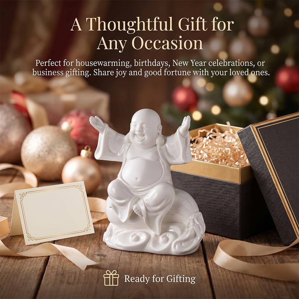 Laughing Buddha Figurine (White / 4.3INCH)