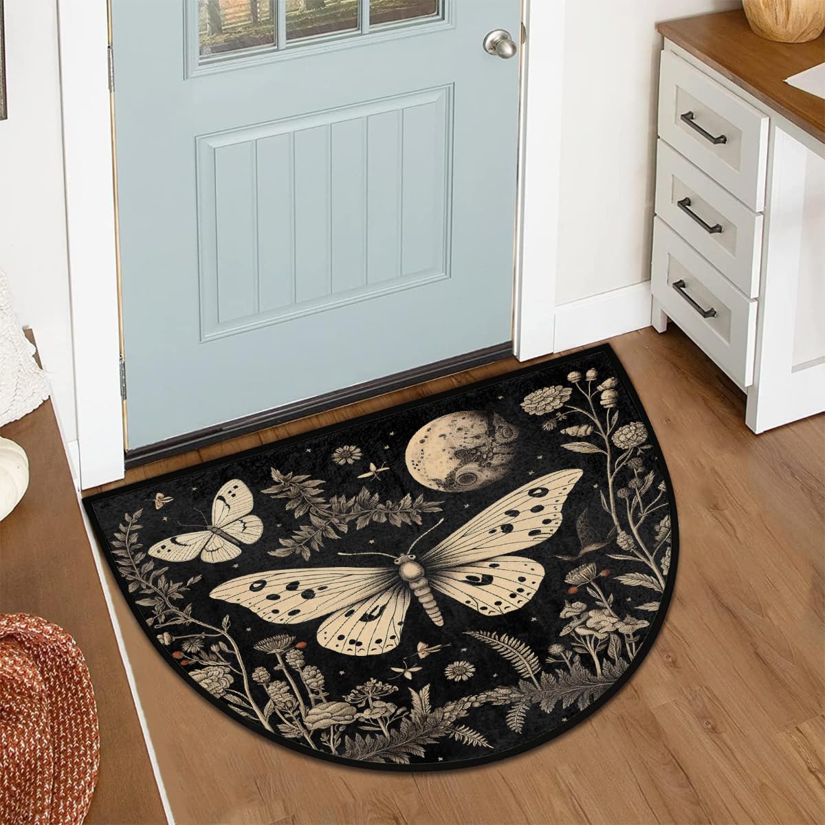 Half Round Door Mat Butterfly Leaves Gothic Print Welcome Mats Non (36 inch x 24 inch (Semicircular) / Butterfly Leaves Gothic Print)