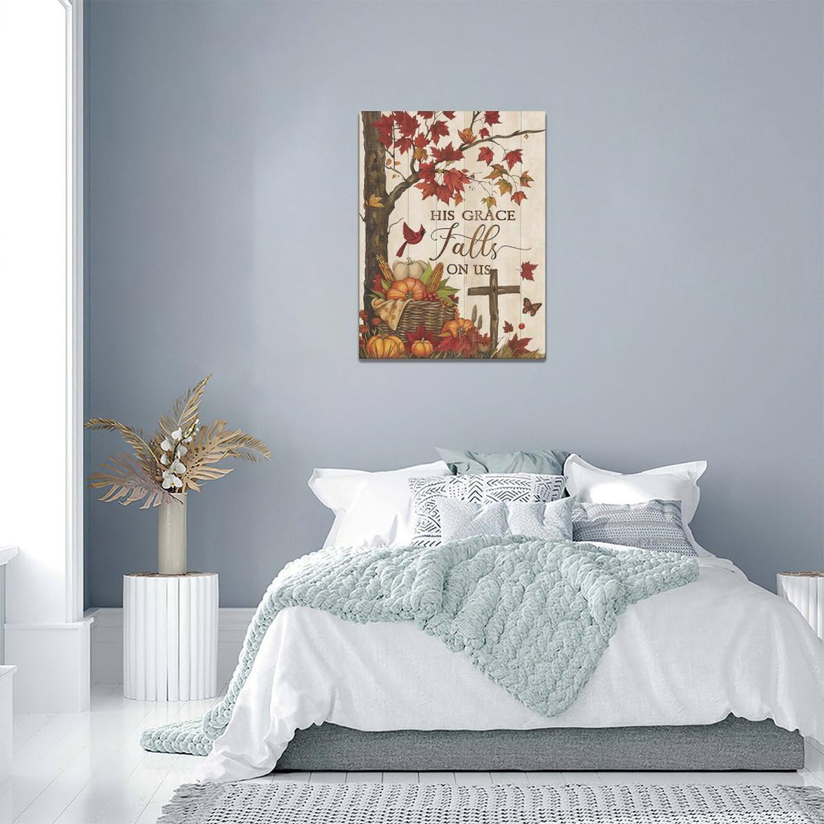 Maple Leaf Fall Wall Art Pictures Autumn Leaves Wall Decor Pumpkins Canvas Painting Home Modern Artwork Decorations Framed for Bathroom Living Room Bedroom 12 x 16 inch (16"L x 12"W / Fall)