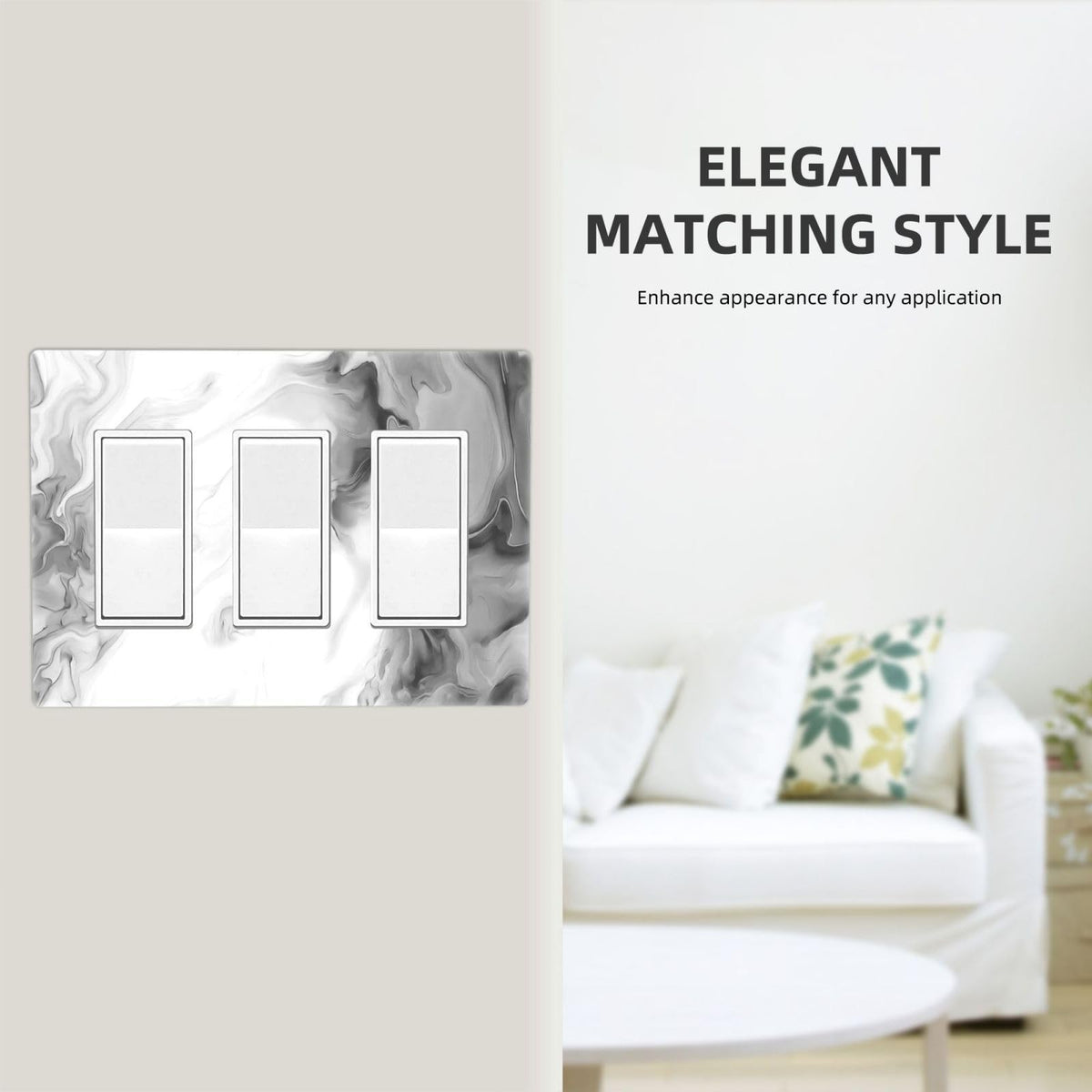 White Black Grey Ombre Marble 3 Gang Triple Rocker (White Black/Grey Ombre Marble / 3 Gang Decorator Screwless)