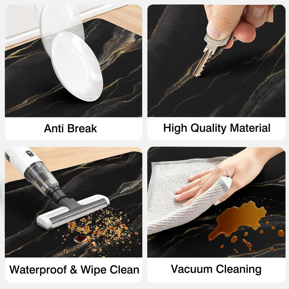 Anti Fatigue Marble Kitchen Rugs Set of 2 (Marble-black)