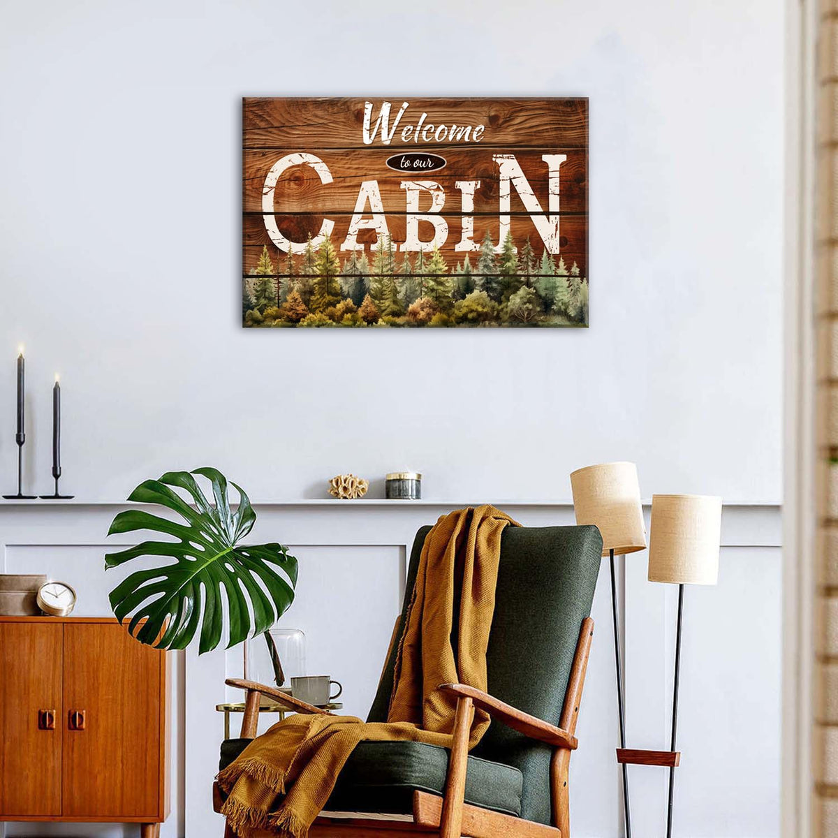Cabin Wall Art Rustic Farmhouse Forest Wall Decor for Living Room Vintage Brown Wooden Grain Background Prints Welcome to our Cabin Picture Modern Artwork Bedroom Living Room Home Decorations 20x30" (30"L x 20"W / Cabin)