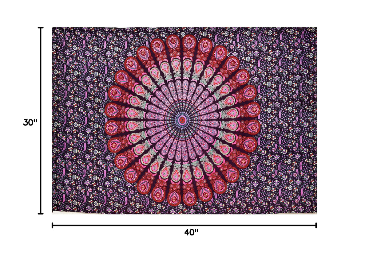 Indian hippie Bohemian Psychedelic Mandala Wall Hanging Peacock Tapestry (Pink Purple / 40"L x 30"W)