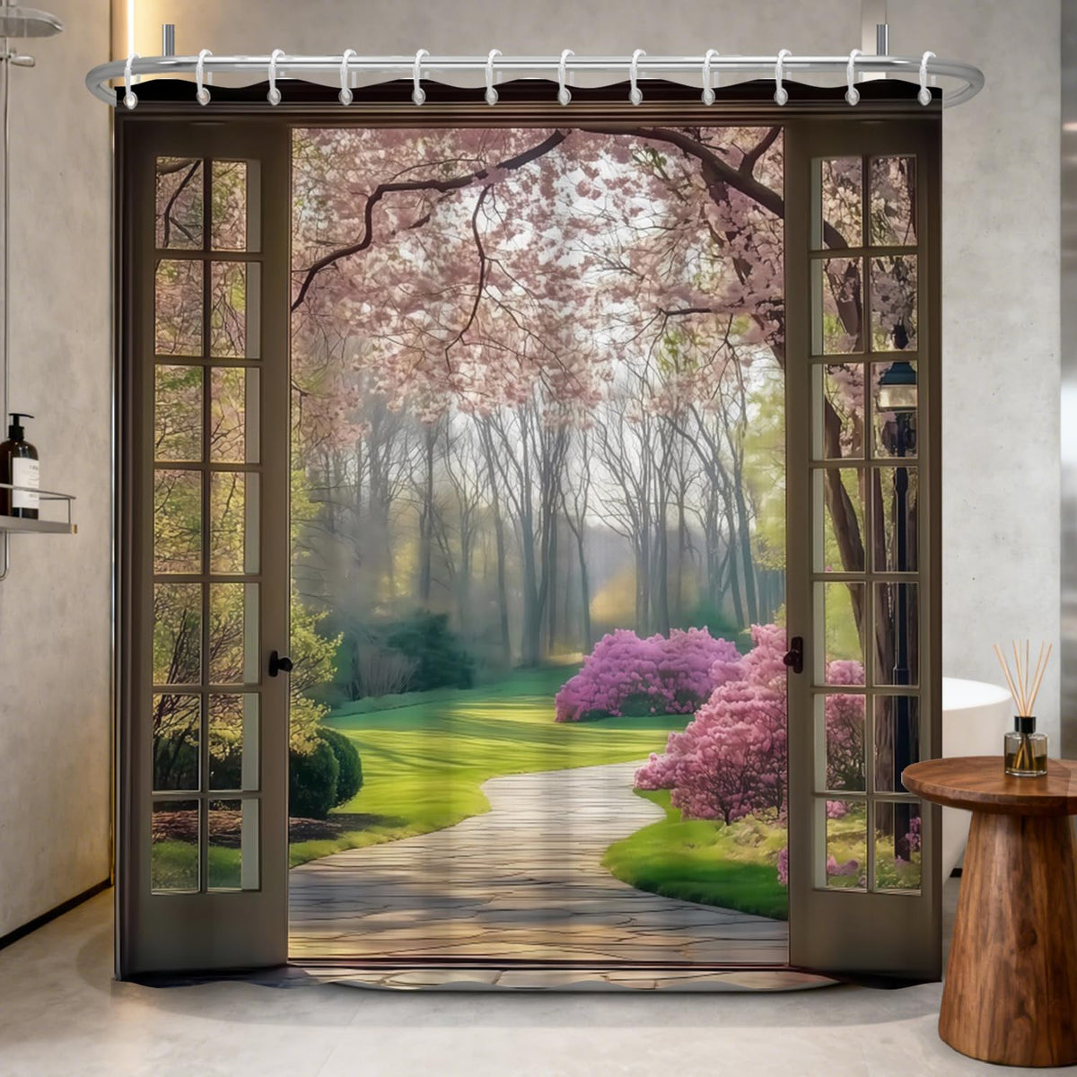 Spring Summer Themed Shower Curtain with Hooks (Garden-themed / 72"W x 72"L (Pack of 1))