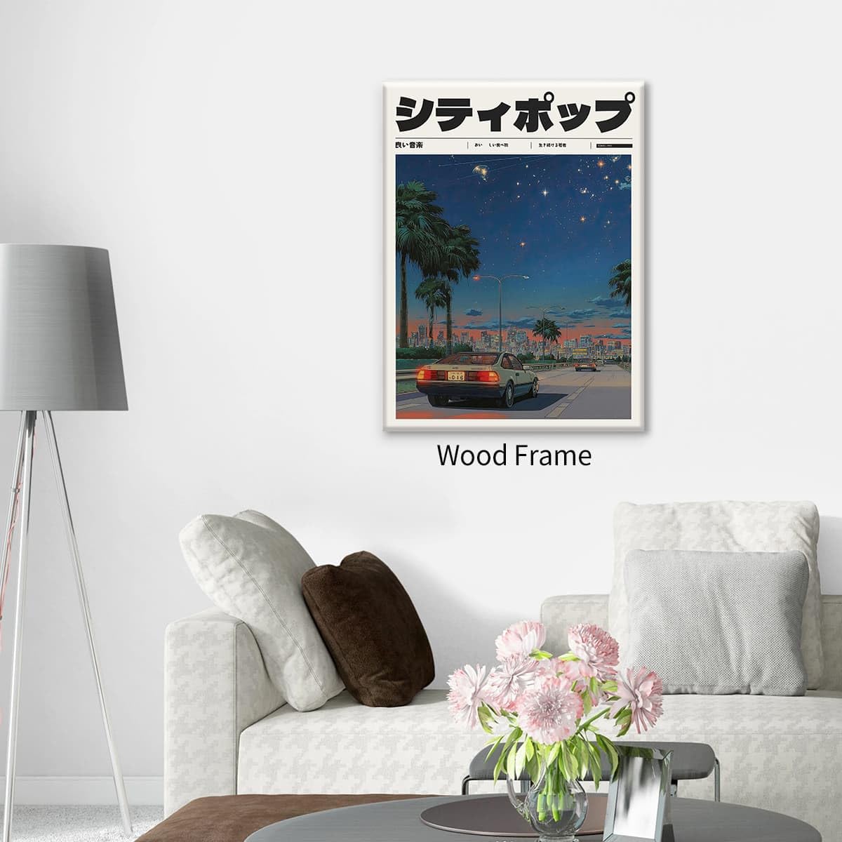 Vintage Japanese Framed Wall Art 90s Vaporwave Aesthetic Prints Asian Music Posters Modern Ukiyo (Wrapped Canvas / Japanese Art 012 / 30"L x 20"W)